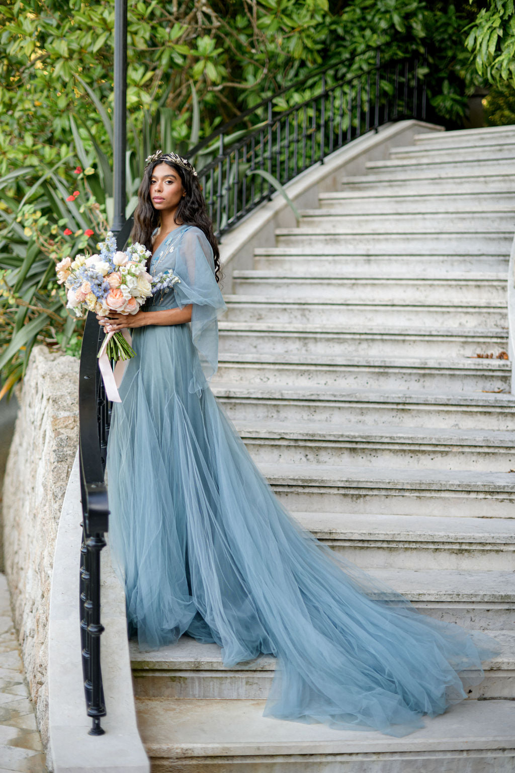 Embroidered flowy wedding dress Sumarokova Atelier