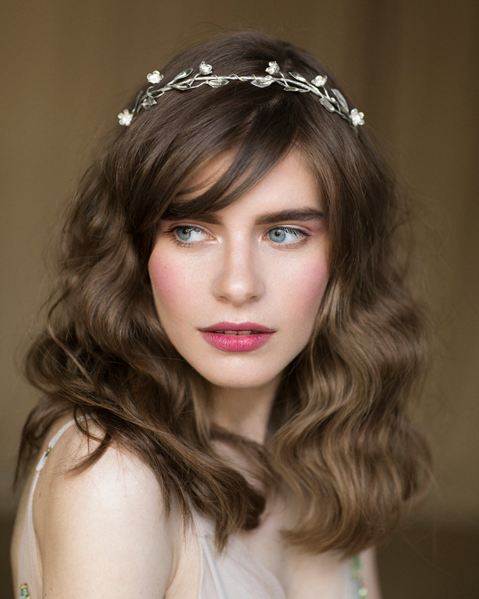 silver leaf tiara Silver Leaf Flower Crown: Bridal Boho Hair Wreath - Etsy main image 2