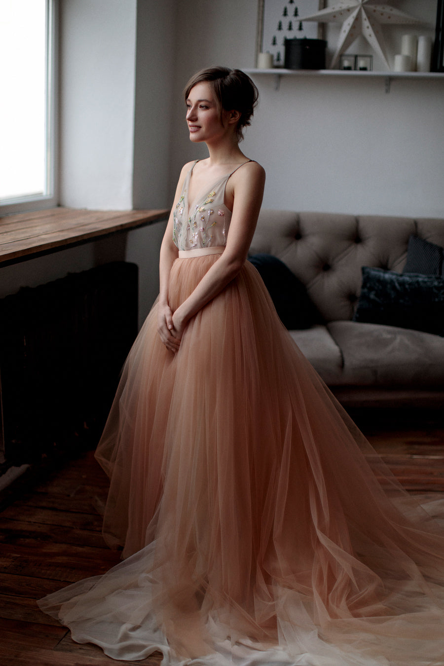Long skirt for wedding 6 US / Copper / Soft cream