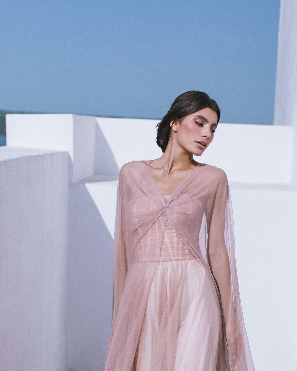 Bridal cape v-neck Pale Blash