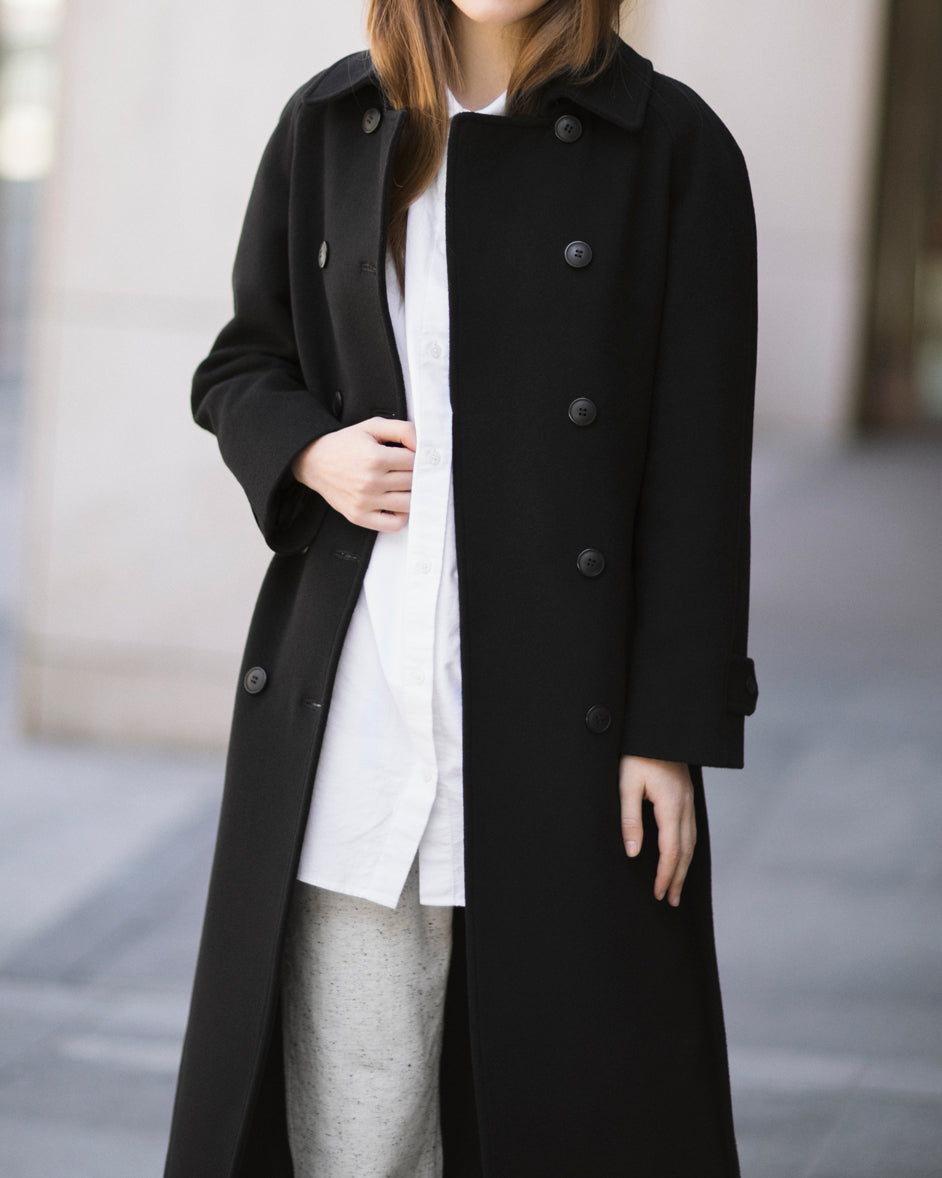 Black trench wool coat Lined wool coat – Sumarokova Atelier