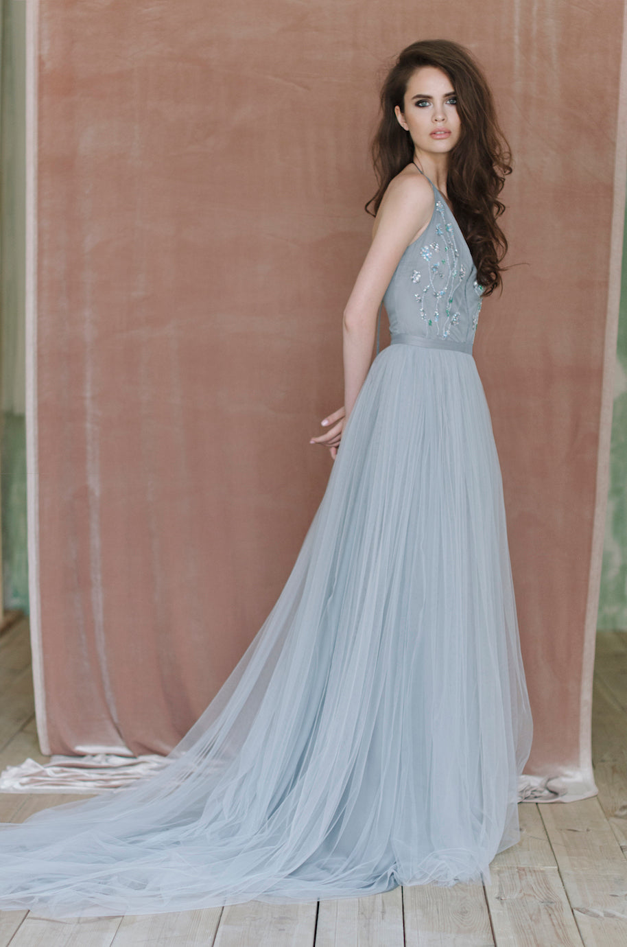 Blue Gray Wedding Dress 8 US / Blue Gray