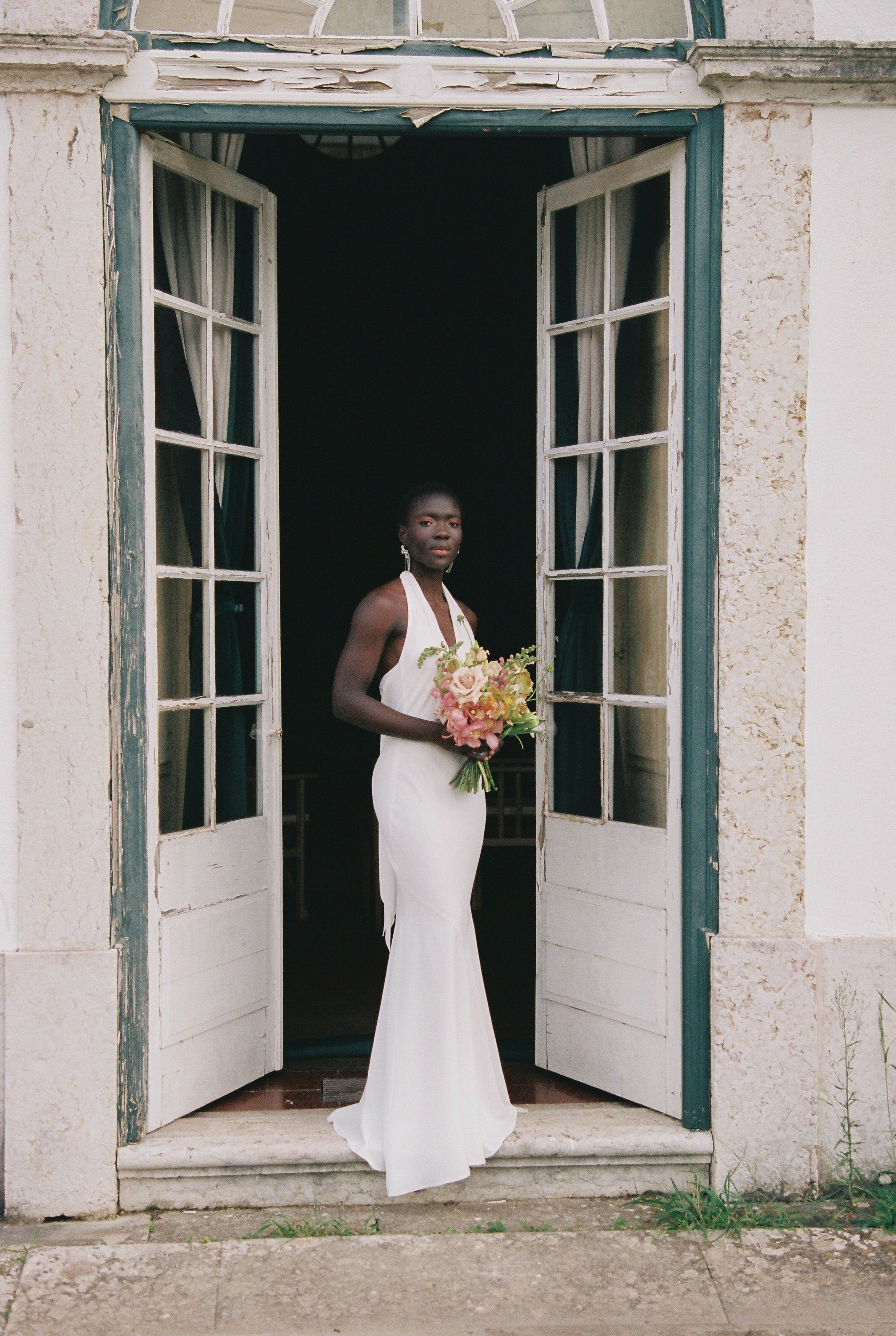silk backless wedding dress Jules a tie with a front knot at the neck or a V Silk backless wedding dress /