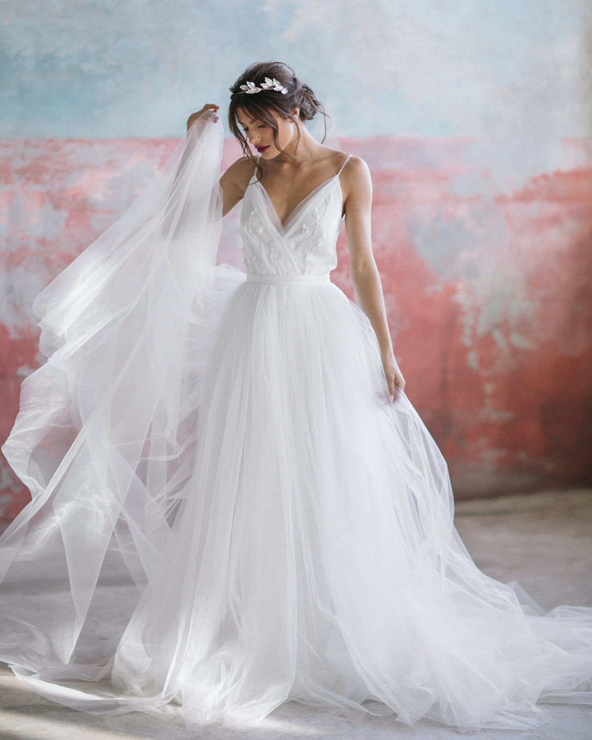 Wedding dress with transparent back and A-line tulle skirt photo 5