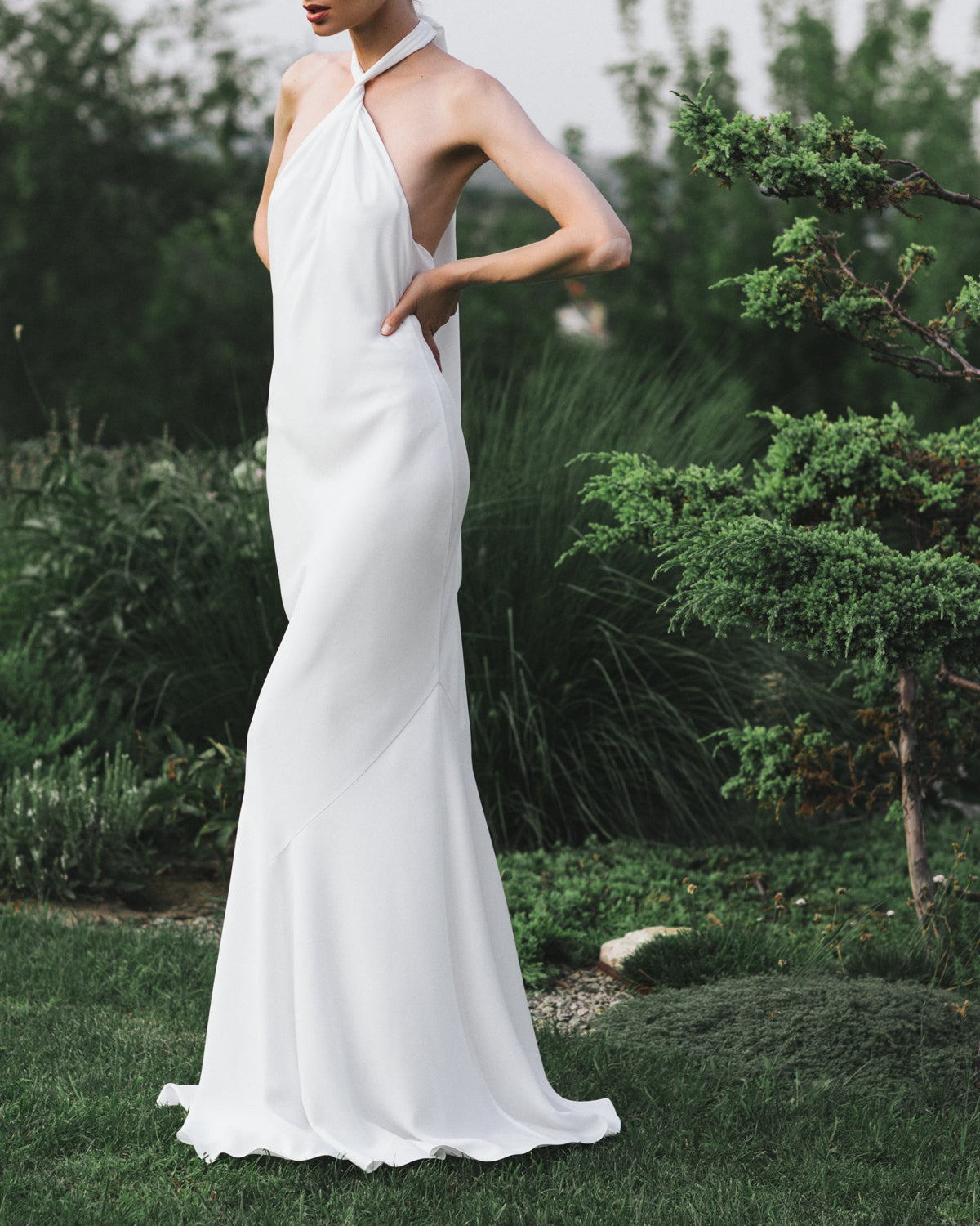 white silk halter dress Bridal 100% Mulberry Bias Cut M Formal Gown Isabel Satin Halter Mini Dress