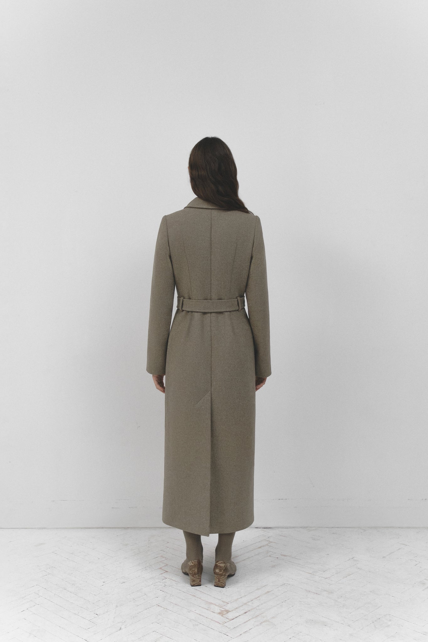 Structured wool coat in gray beige color photo 13
