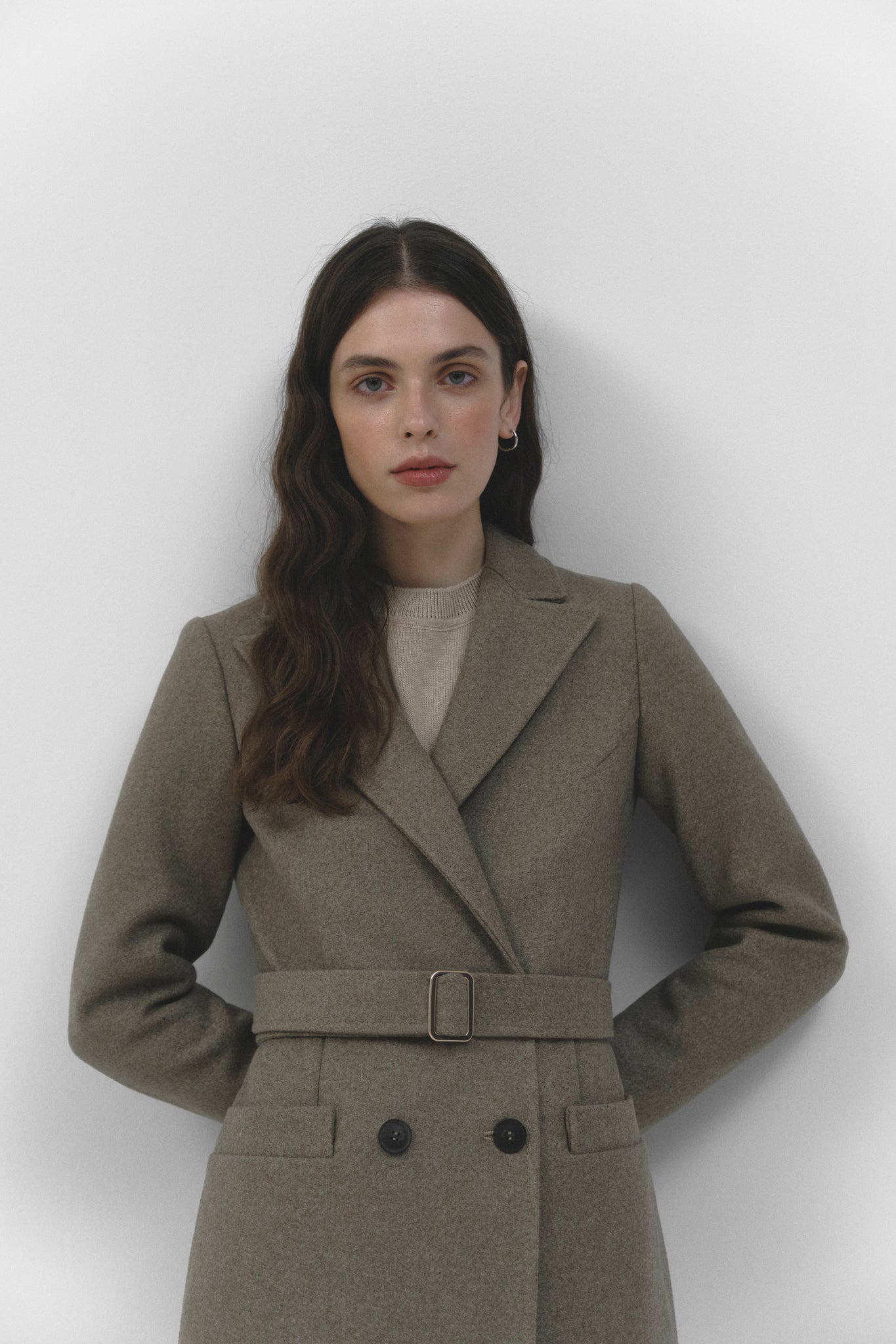 Structured wool coat in gray beige color photo 11