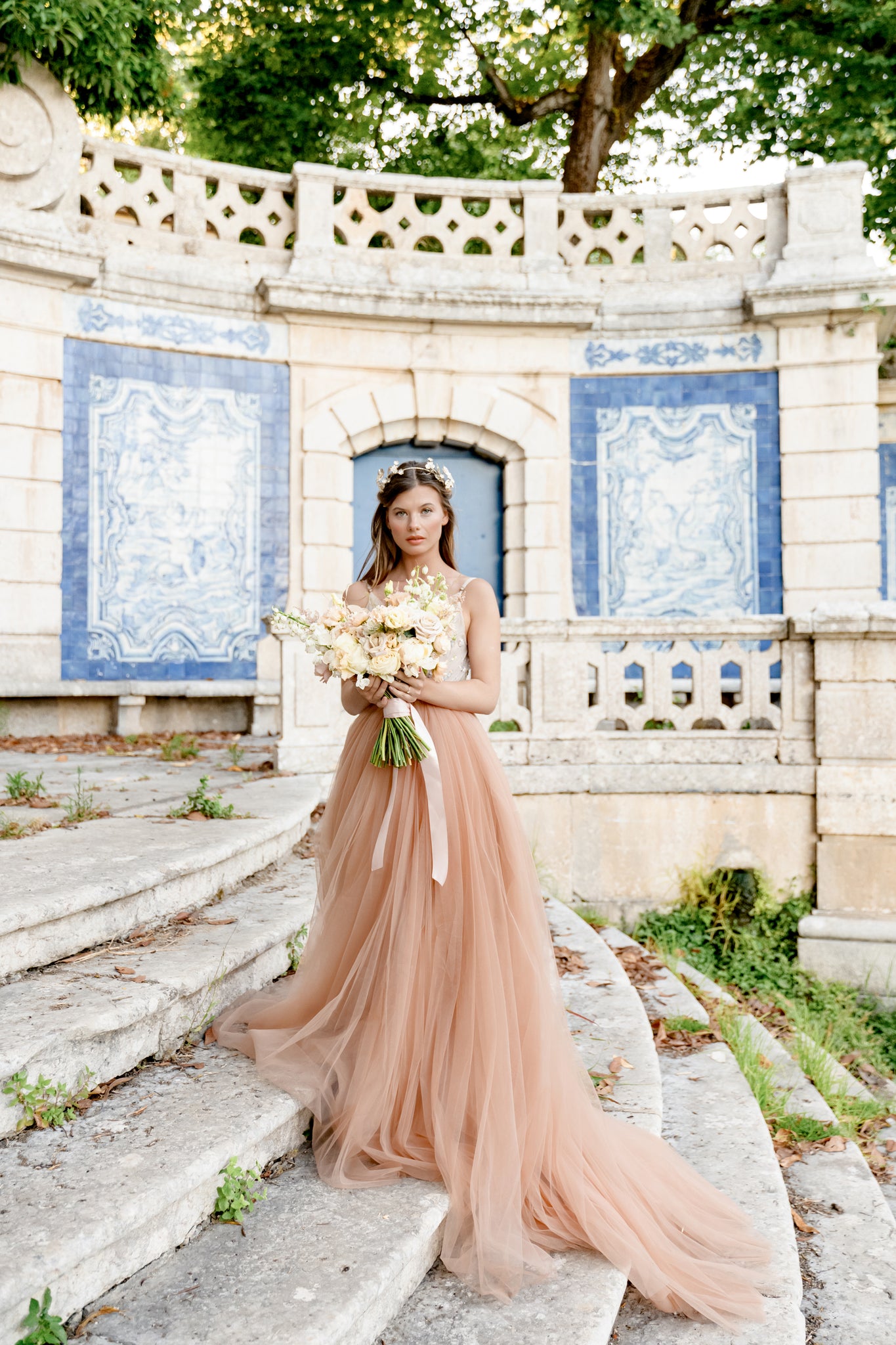 Dusty copper beige wedding dress