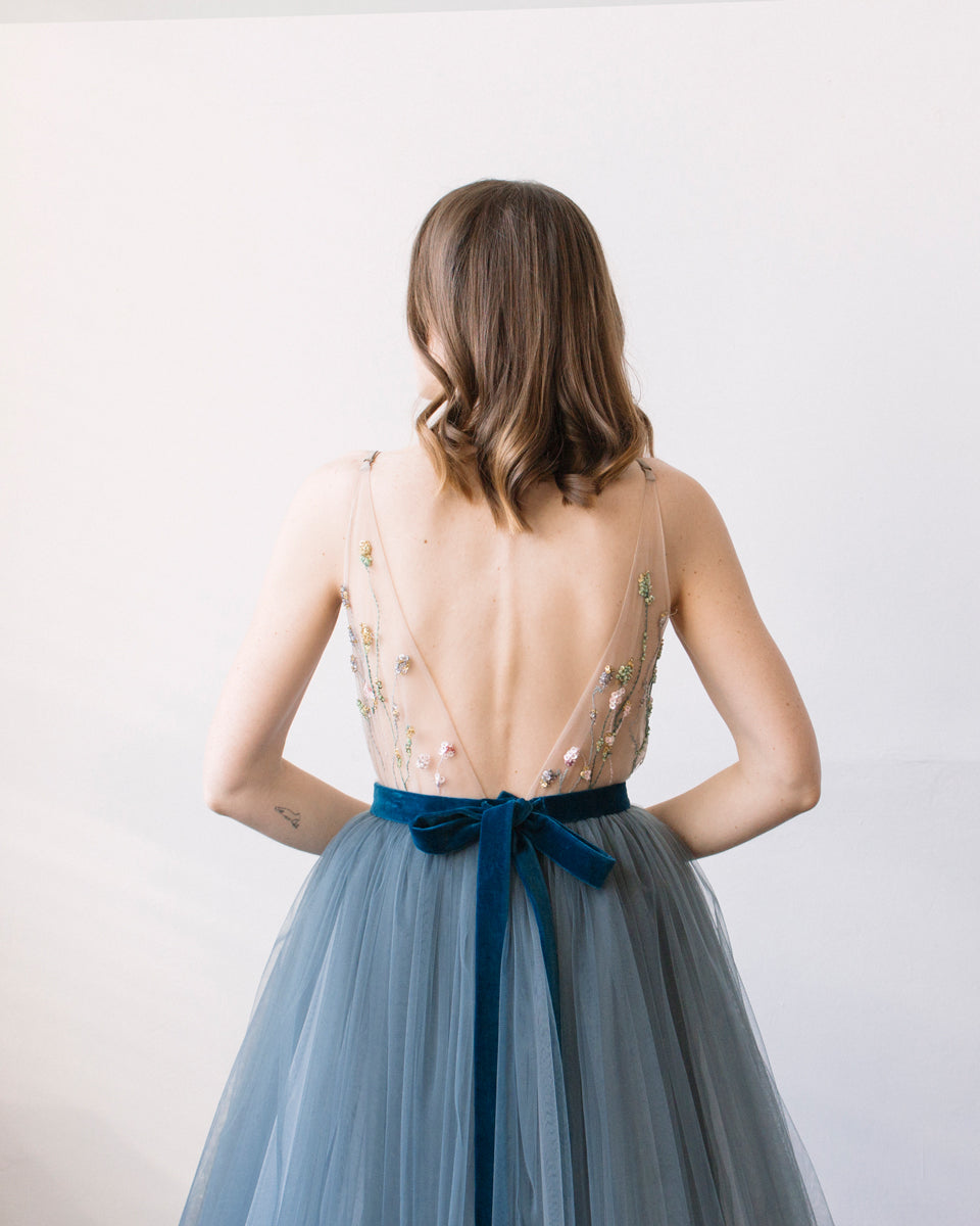 Dark Blue bow tie dress 2 US / Dark Blue / Blue Gray Dark Blue bow tie dress 2 US / Dark Blue / Blue Gray