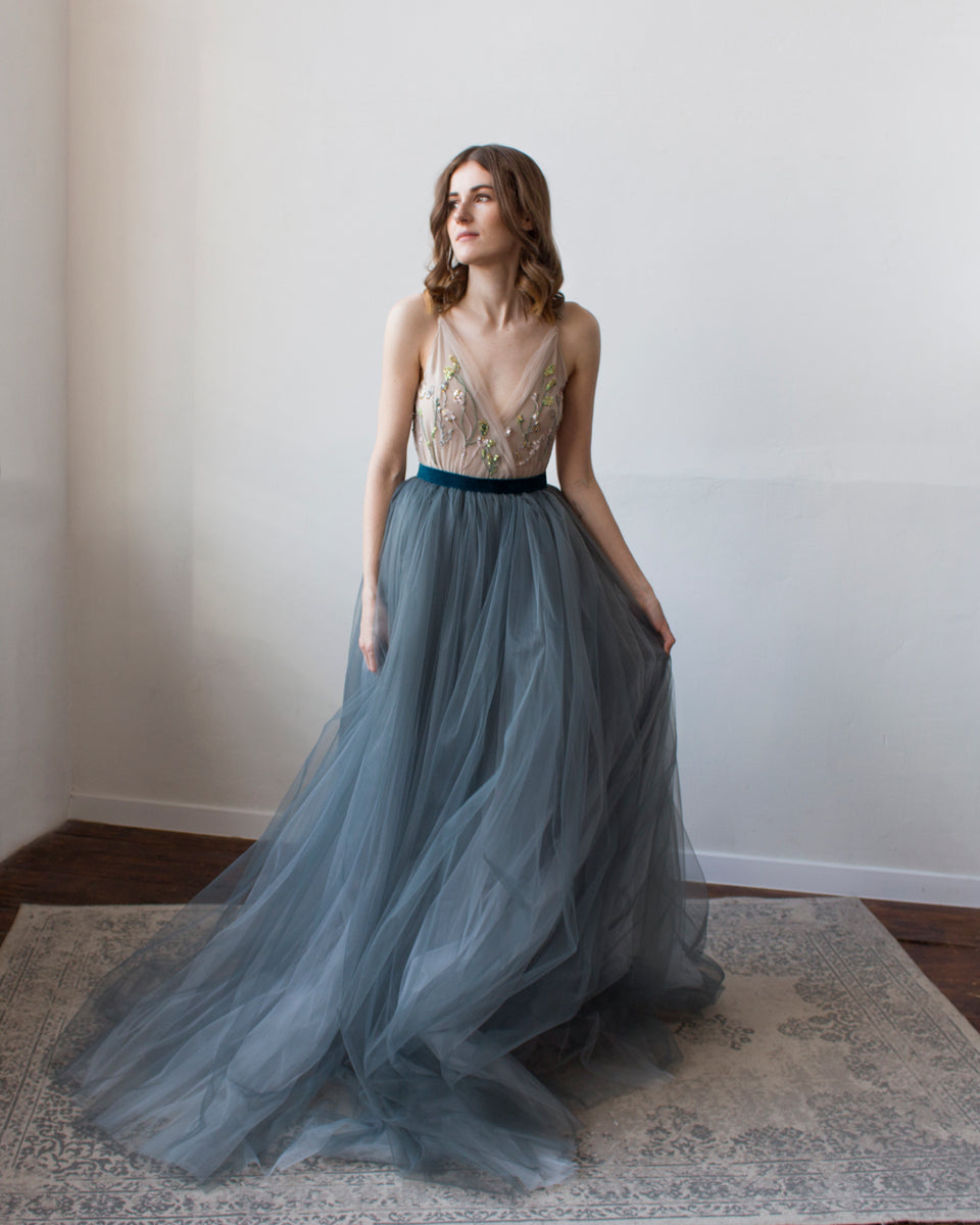 blue bow bridesmaid dress Bow One-Shoulder Satin Trumpet Gown in Blue
