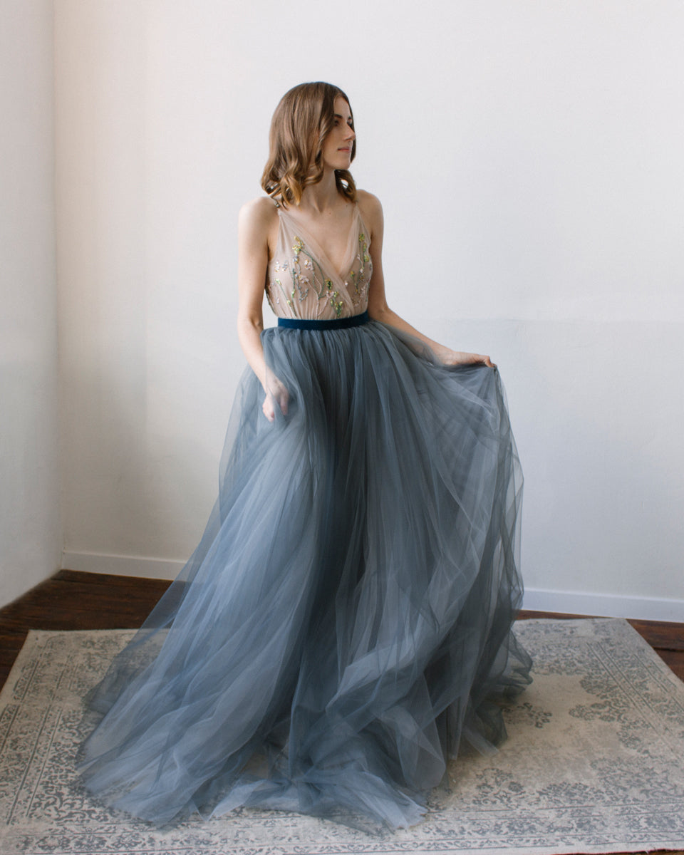 Dark blue bridal dress