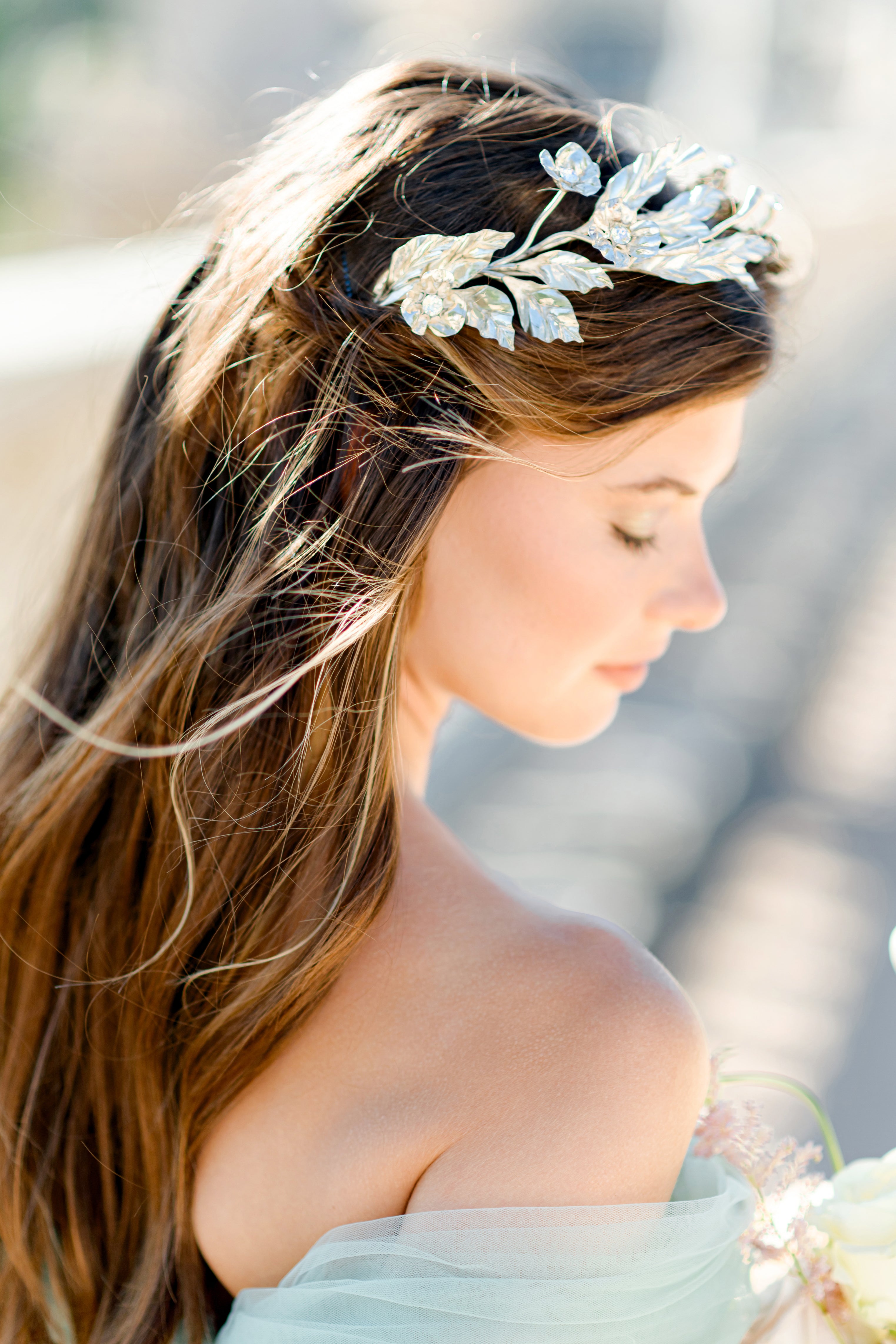Elegant Silver Leaf Headpiece Crystal Leaf Crown Crystal Coronet Headpiece Tiara LAUREL  main image 2