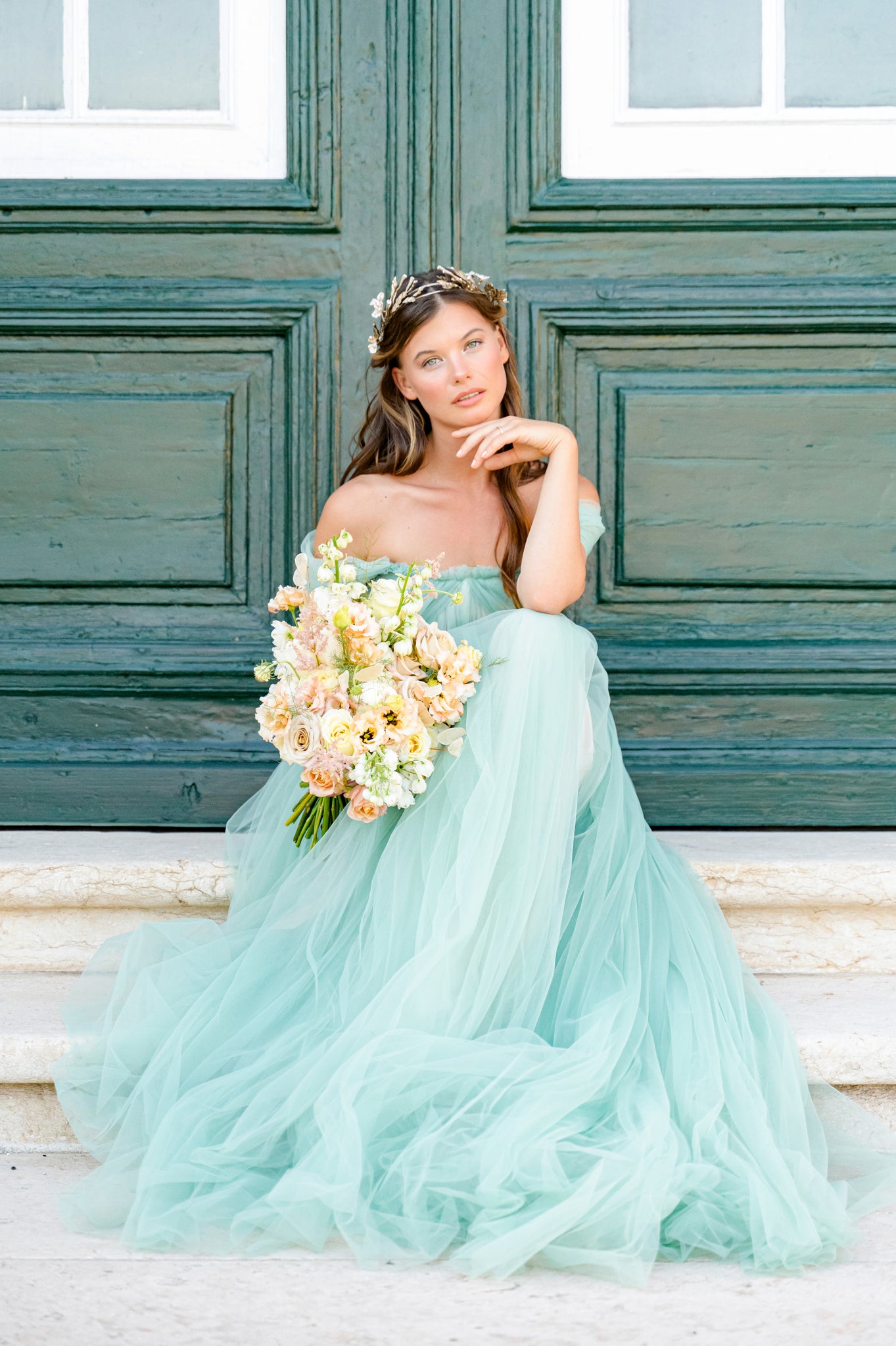 Off the shoulder tulle wedding dress 6 US / Frosty Mint Off the shoulder tulle wedding dress 6 US / Frosty Mint