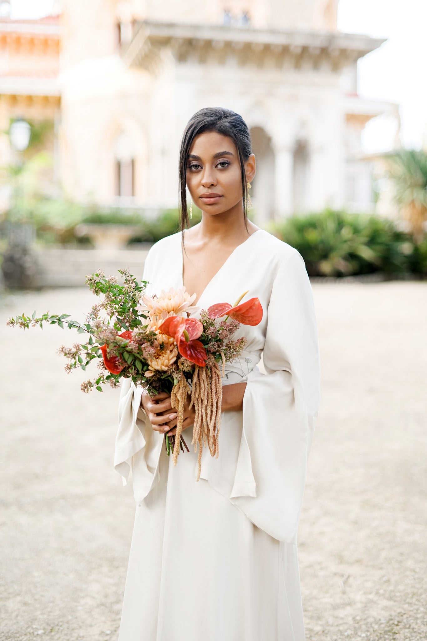 Silk wedding dress long sleeve | Flared sleeve wedding dress Silk wedding dress long sleeve | Flared sleeve wedding dress