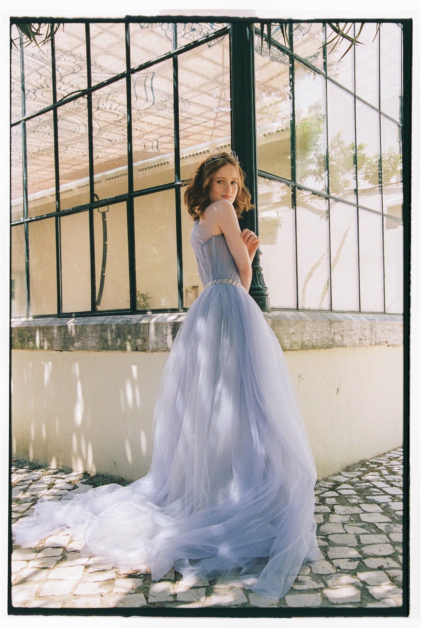 One-shoulder bridal dress in lavender photo 8