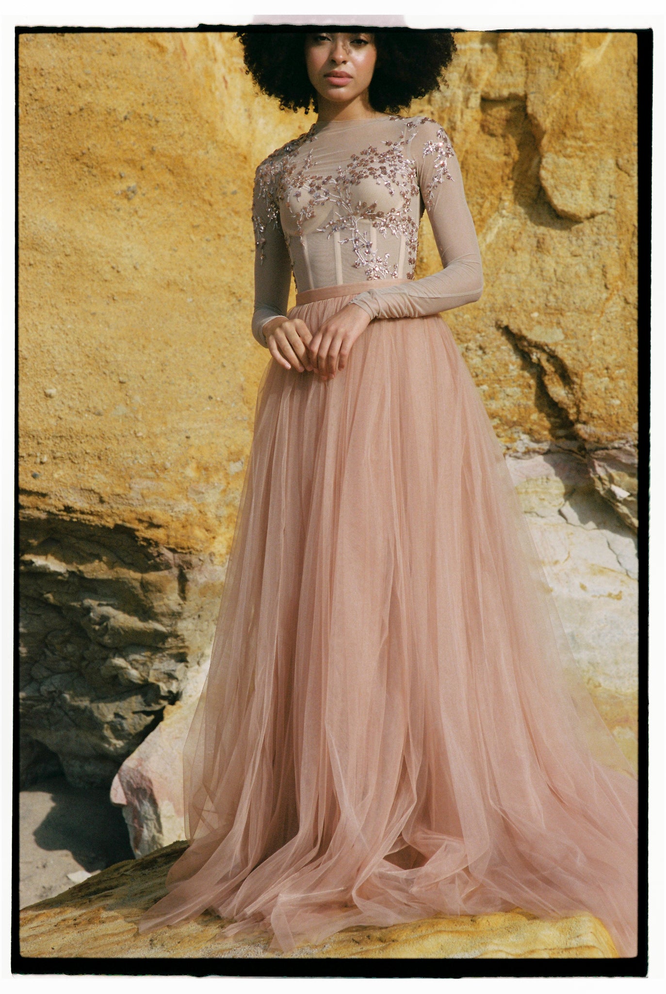 Copper Gold Tulle Wedding Dress 6 US / Pale Copper / Beige
