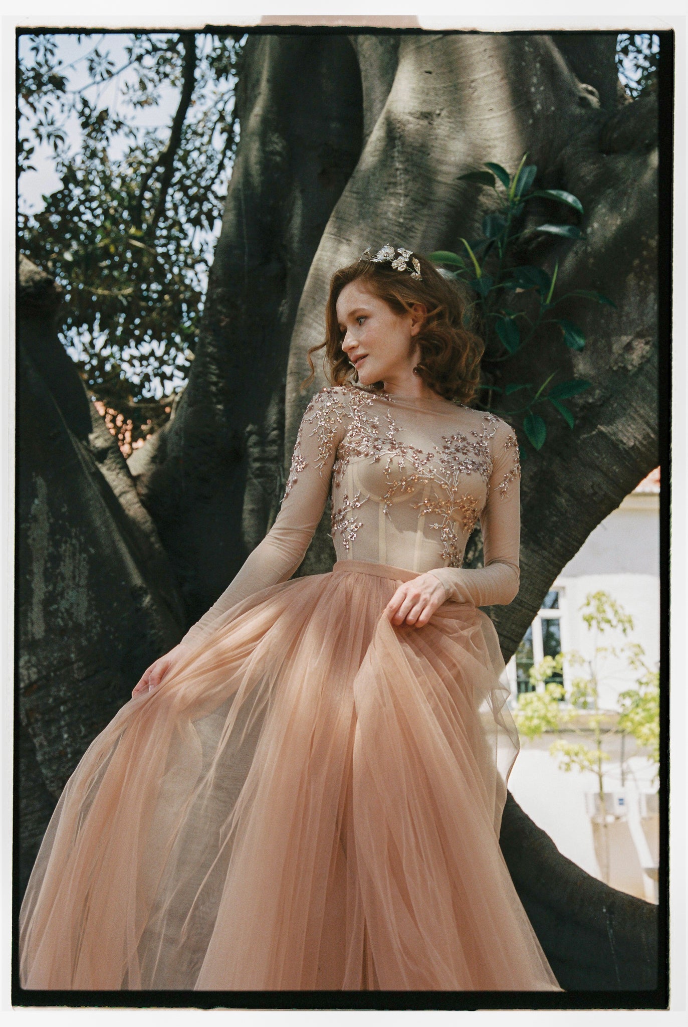Corset Wedding Dress with Sleeves 10 US / Pale Copper / Beige Corset Wedding Dress with Sleeves 10 US / Pale Copper / Beige