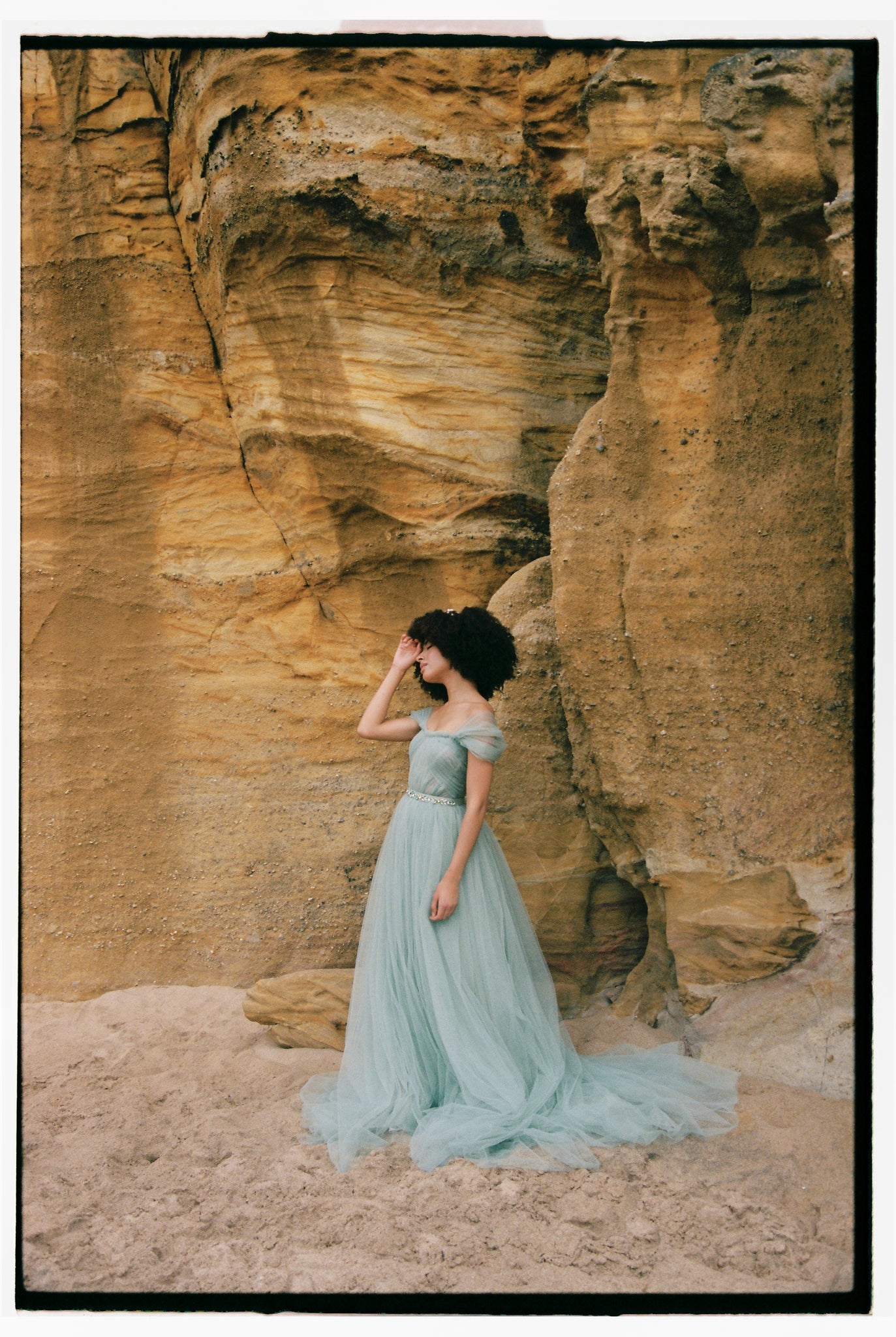 Pale green off-shoulder corset bridal gown photo 3