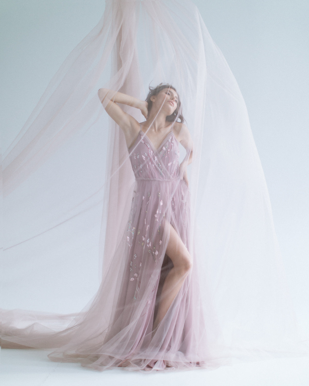 purple embroidered wedding dress Lilac Lace Appliques V-Neck Illusion Cape A-Line Wedding Dress main image 1