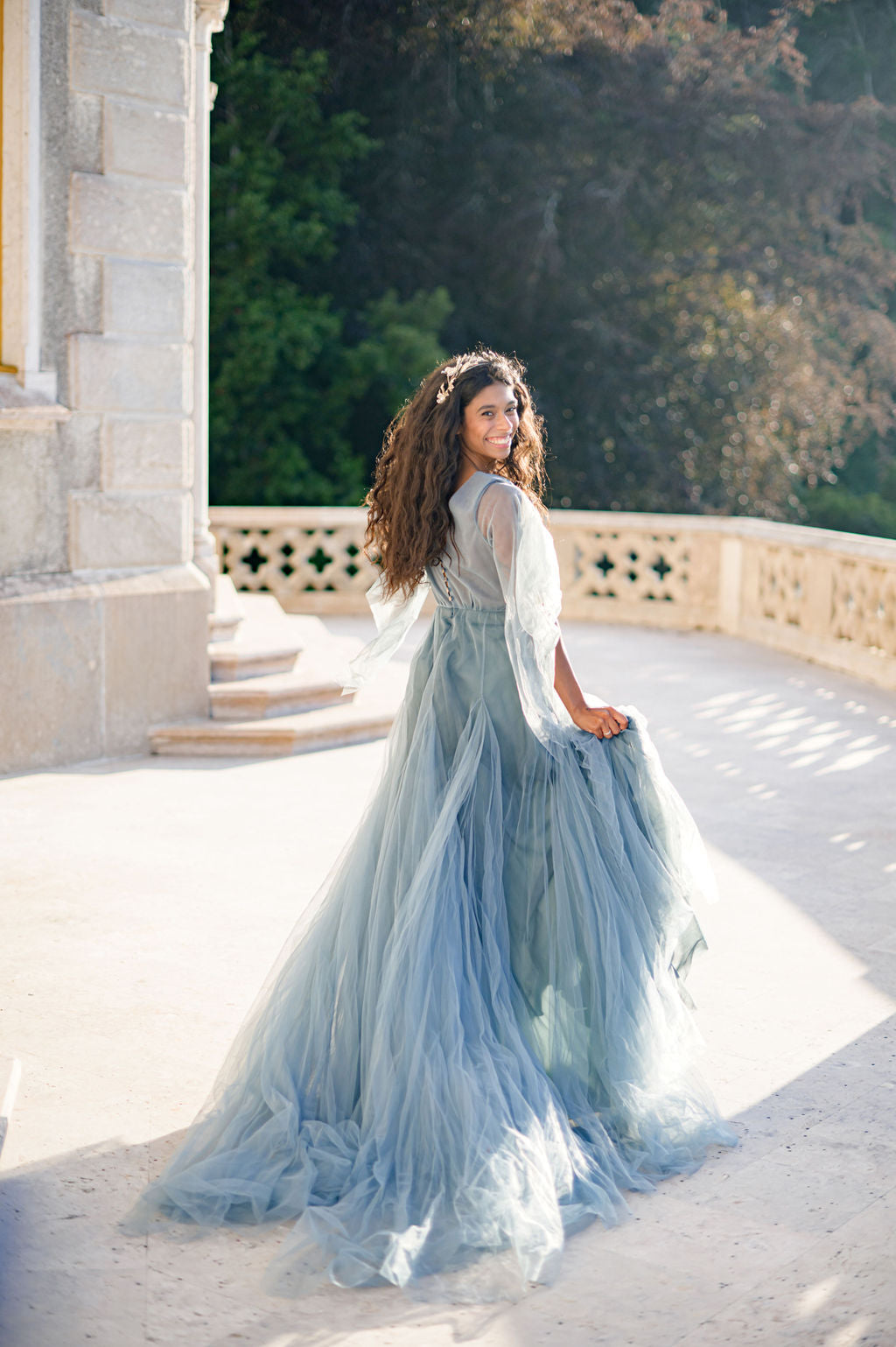 Floral Embroidered Wedding Dress Custom Size US / Pale Blue/Ash Blue Floral Embroidered Wedding Dress Custom Size US / Pale Blue/Ash Blue