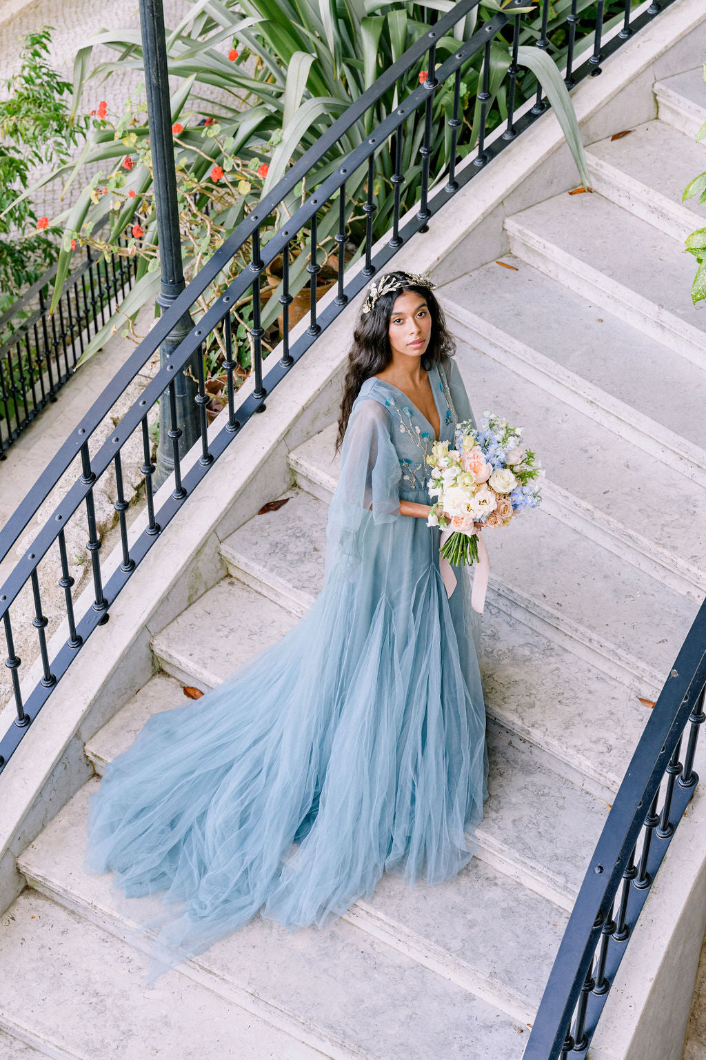 Floral embroidered wedding dress Custom size US / Pale Blue/Ash Blue Floral embroidered wedding dress Custom size US / Pale Blue/Ash Blue