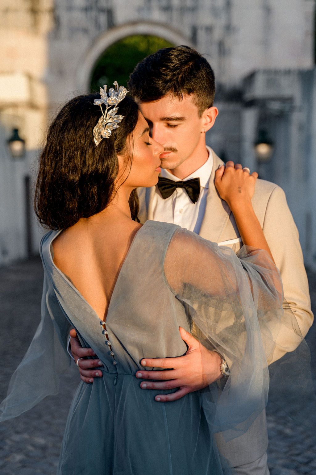 Floral embroidered wedding dress Custom size US / Pale Blue/Ash Blue