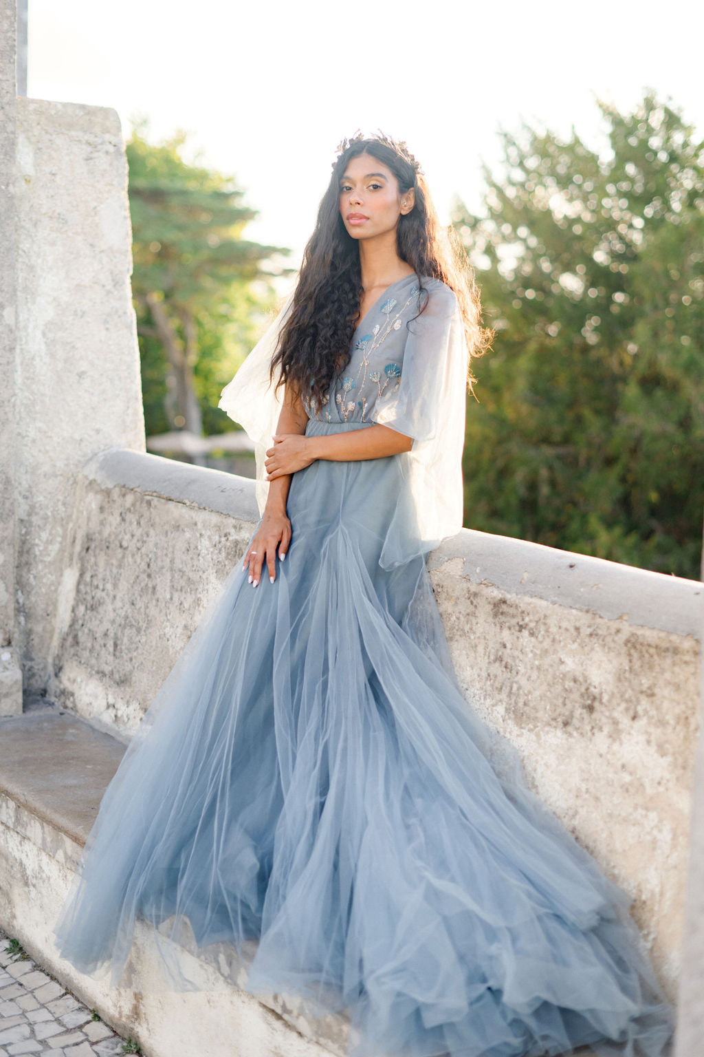 Floral embroidered wedding dress Custom size US / Pale Blue/Ash Blue Floral embroidered wedding dress Custom size US / Pale Blue/Ash Blue