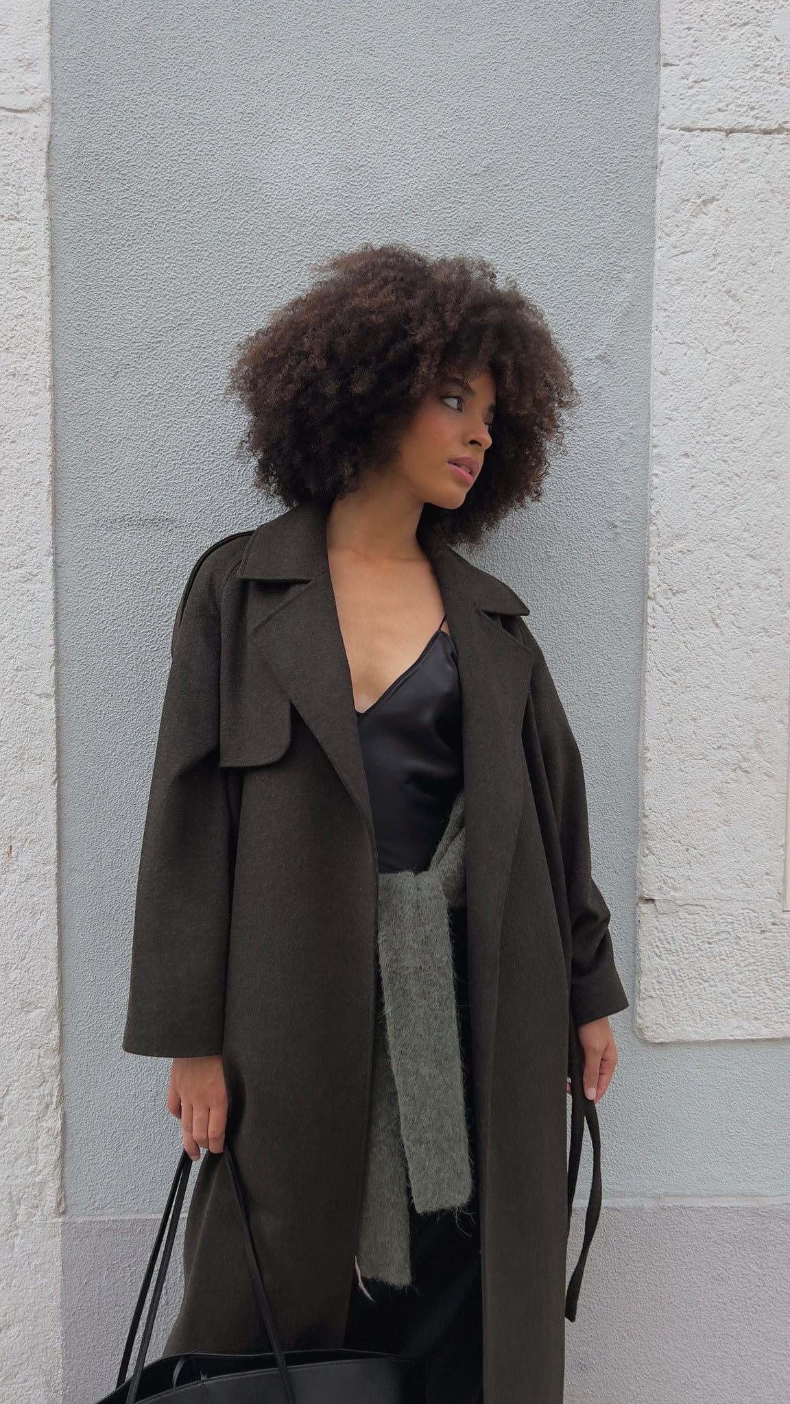 Wool trench coat in moss gray photo 1