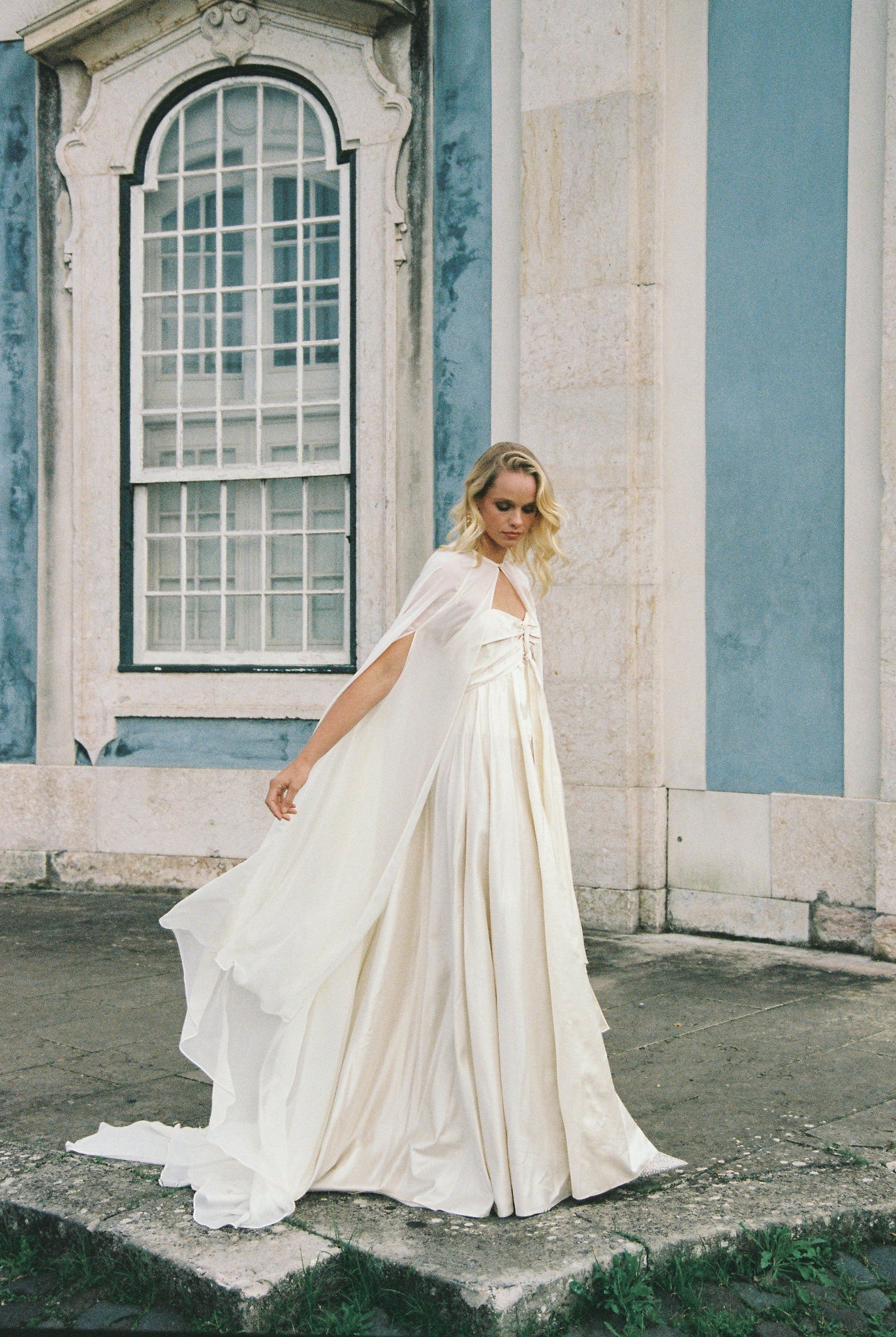 Soft chiffon wedding cape photo 5