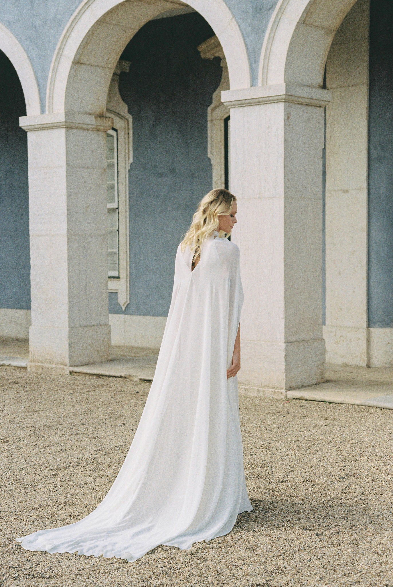 Chiffon bridal cape photo 5