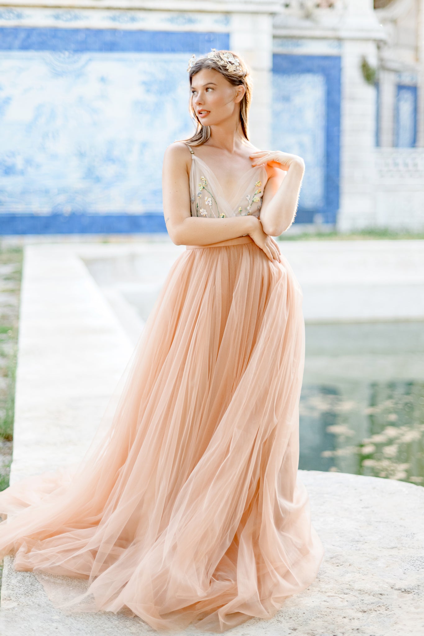 Dusty copper beige wedding dress