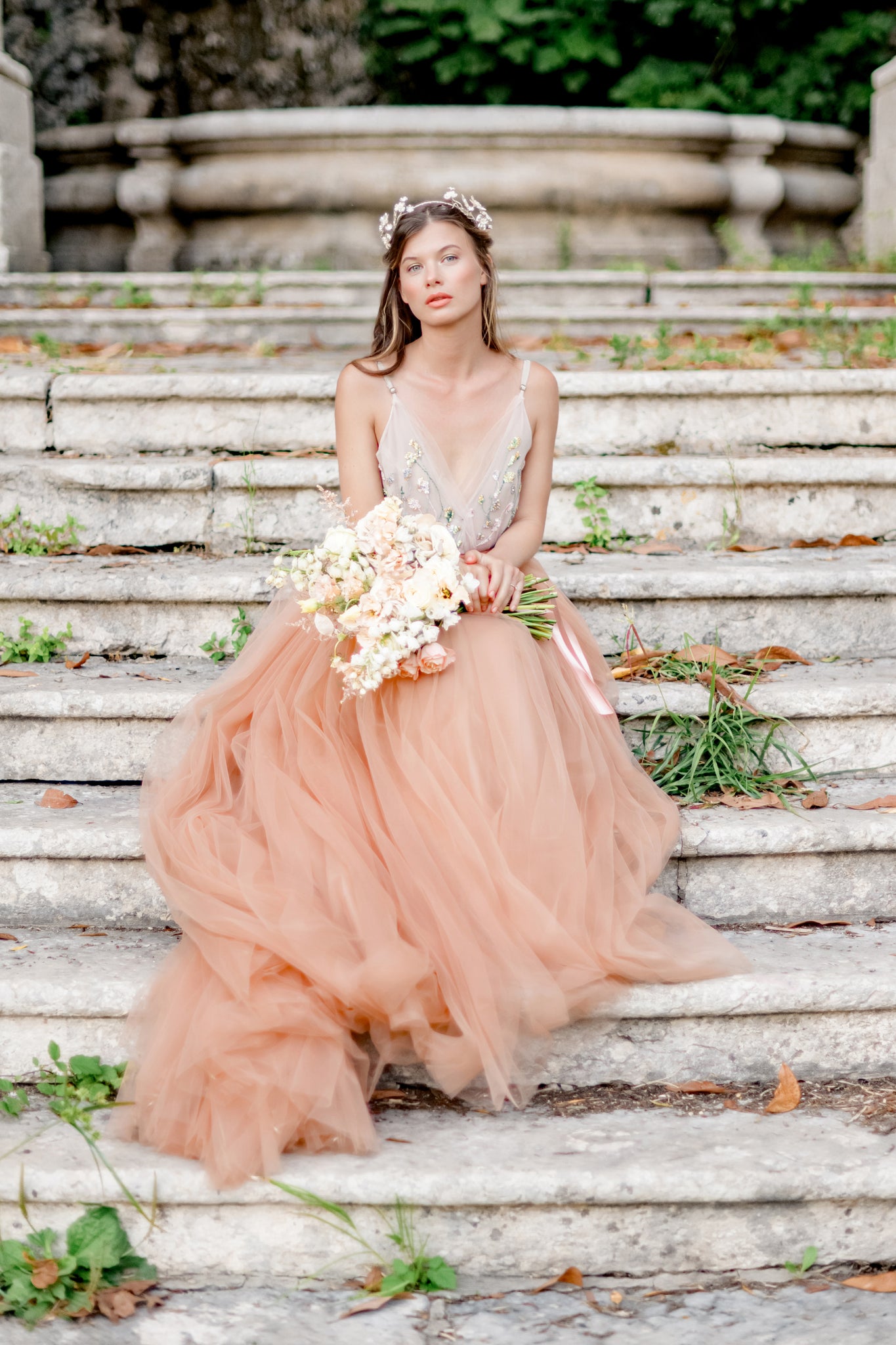 Dusty copper beige wedding dress