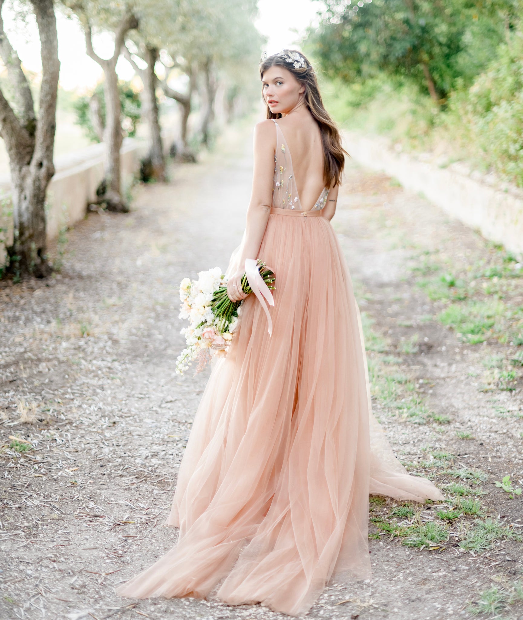 Dusty copper beige wedding dress