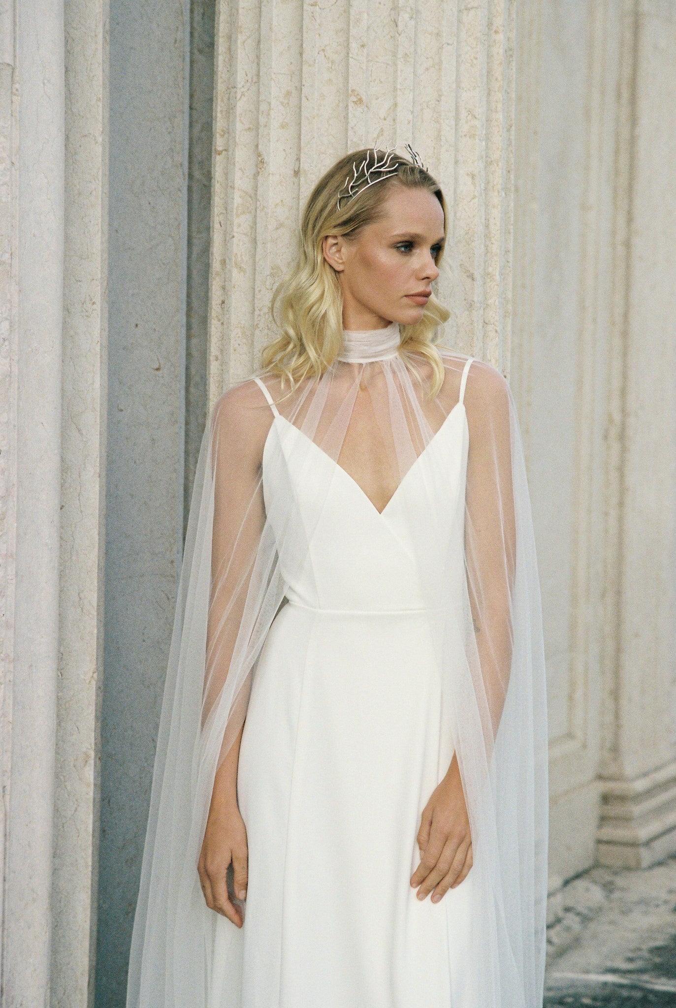 High neck mesh wedding cape photo 5