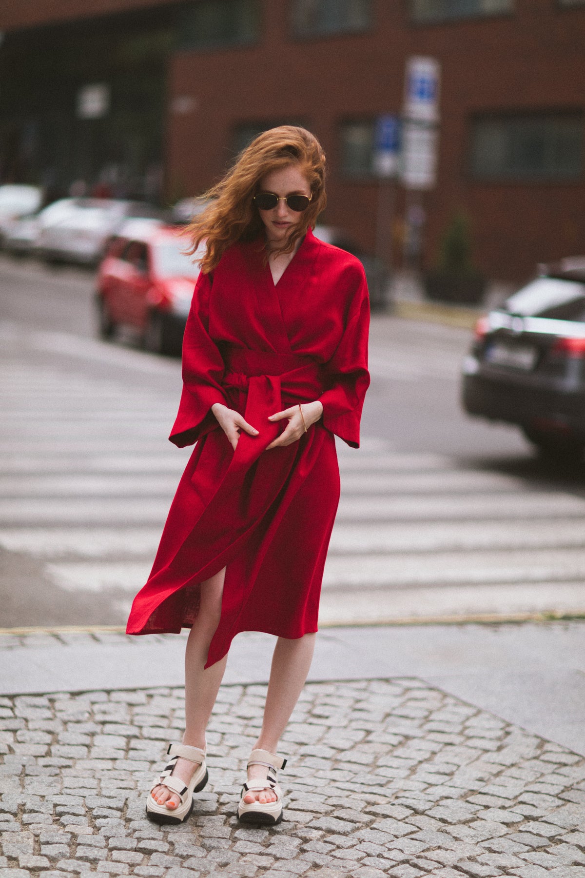 Red dress linen photo 11