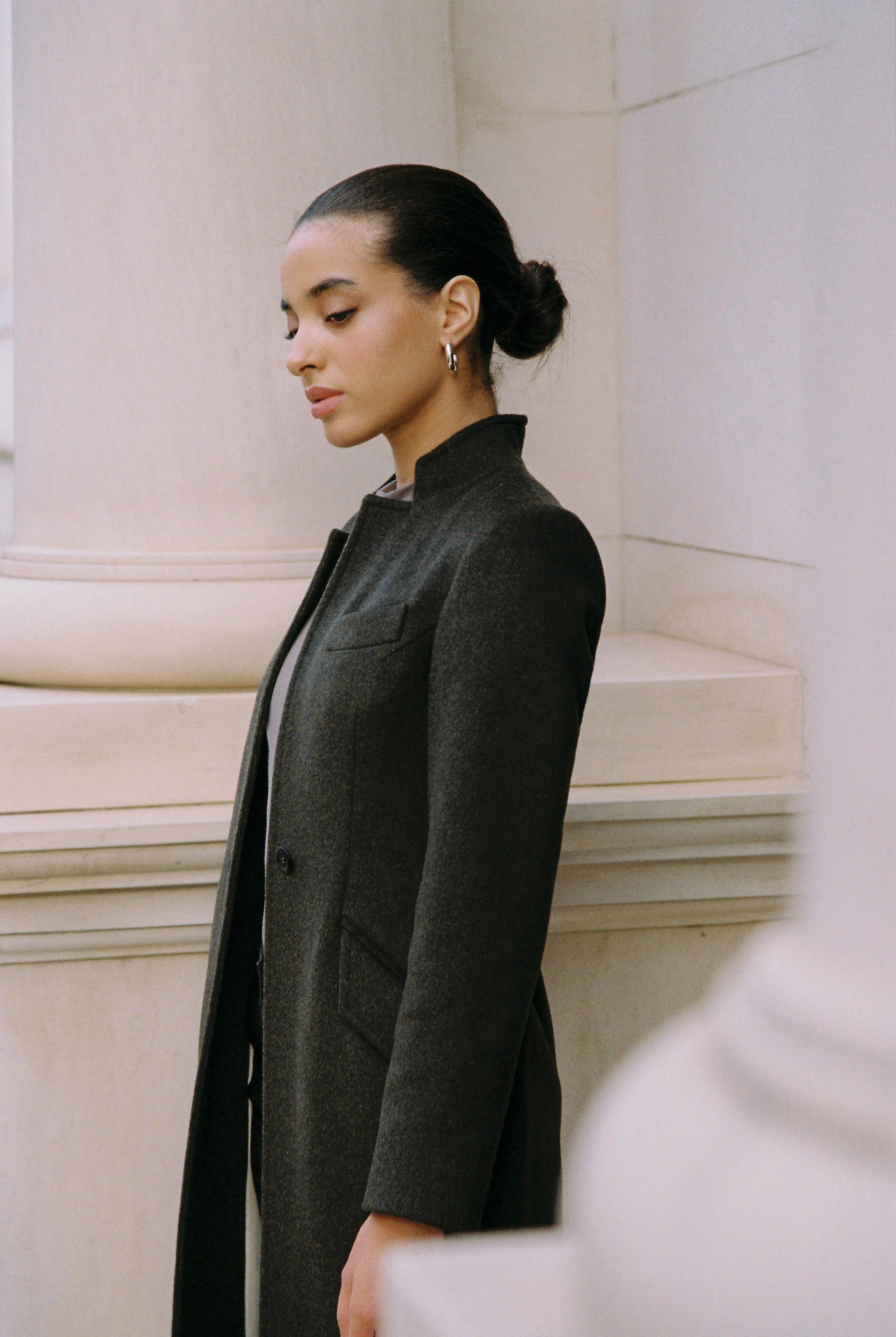 エピヌ　volume wool tailored coat gray Italian Wool Mix Tailored Fitted Maxi Coat | Karen Millen