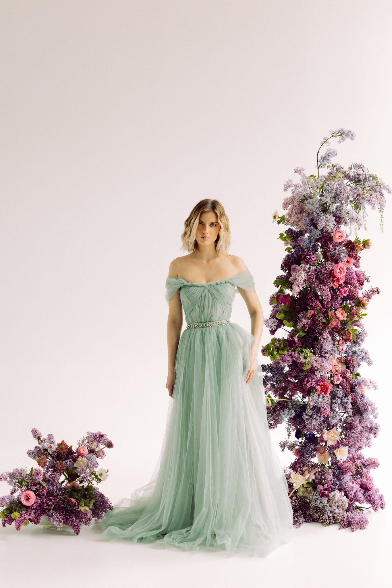 Off the shoulder puff sleeve wedding dress – Sumarokova Atelier