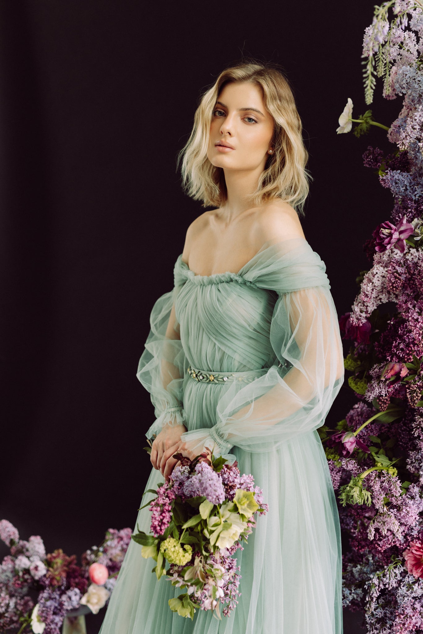Off the shoulder puff sleeve wedding dress Sumarokova Atelier Off the shoulder puff sleeve wedding dress Sumarokova Atelier