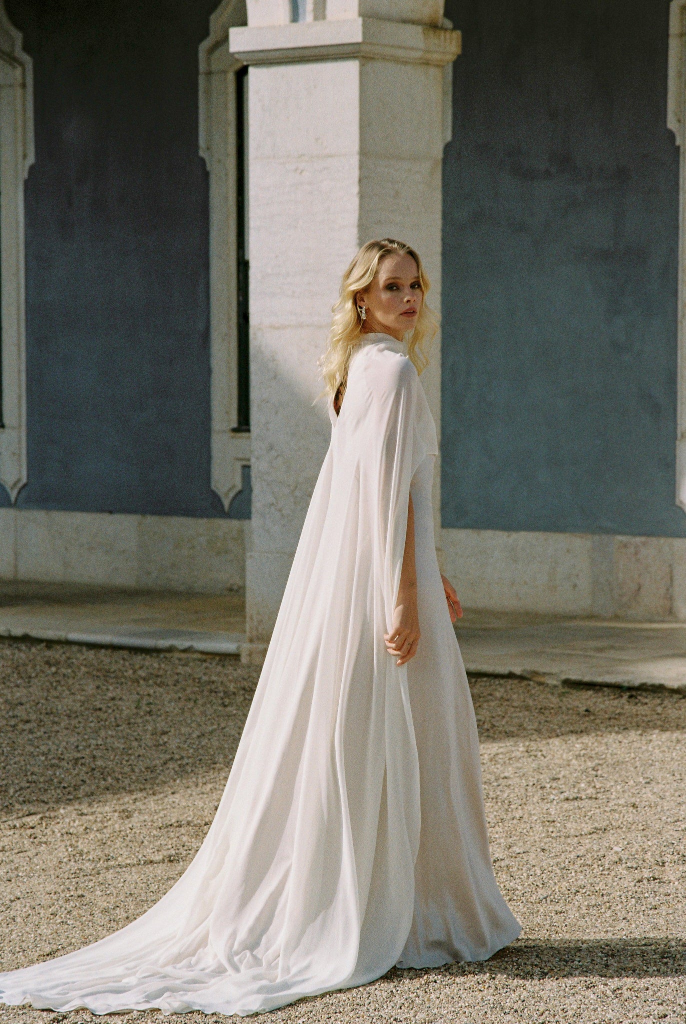 Chiffon bridal cape photo 9