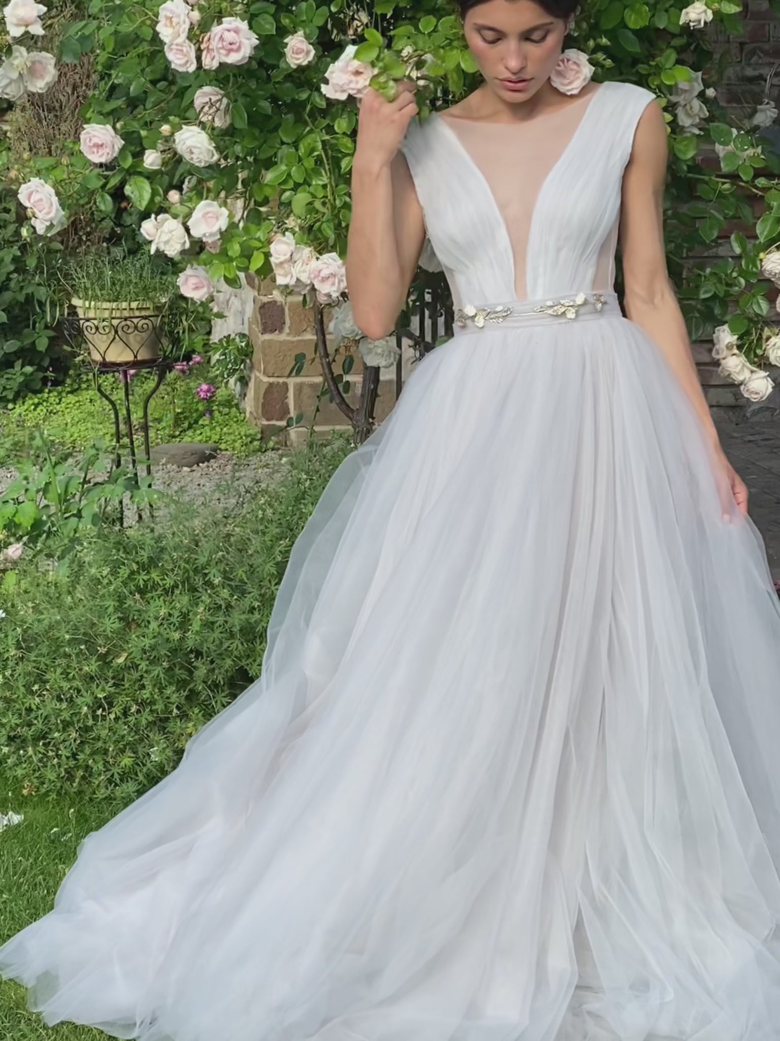 Long full wedding dress with an open back video