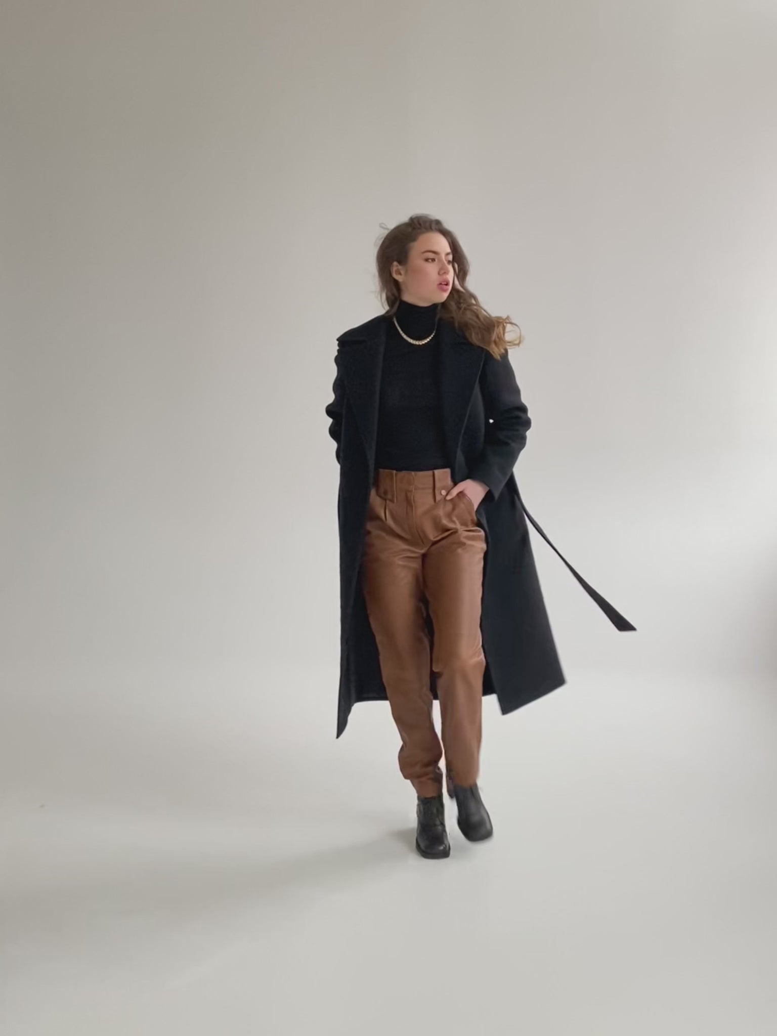 Black autumn cashmere wrap coat video