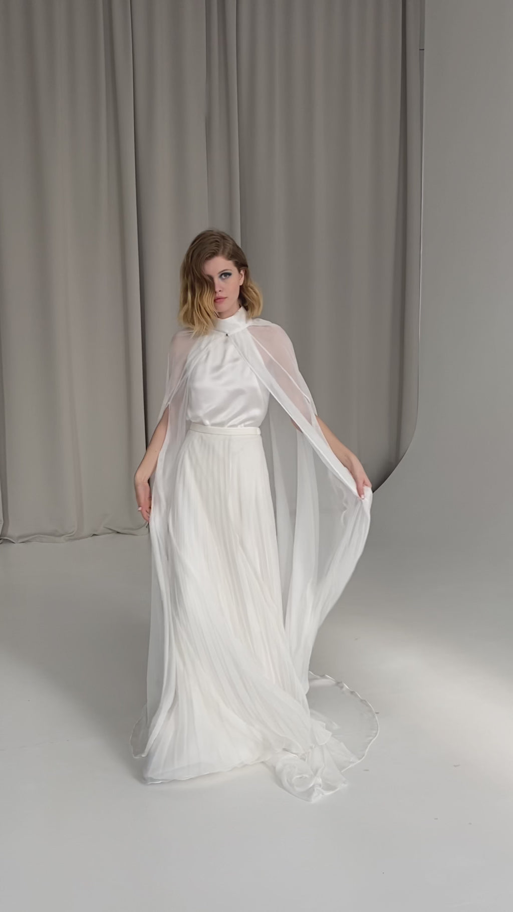 Wedding cape made of transparent chiffon video