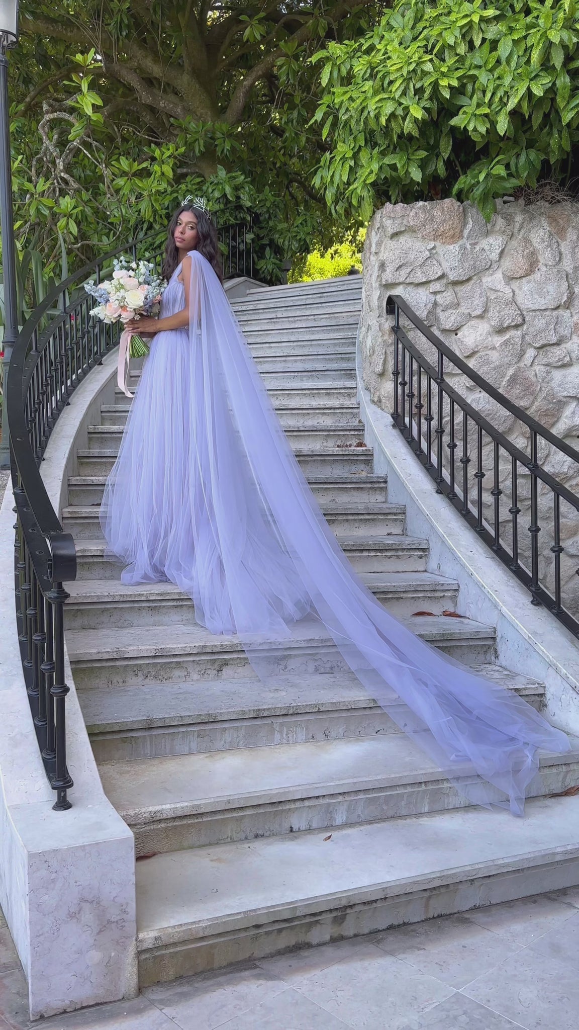 Bridal tulle gown with side cape video