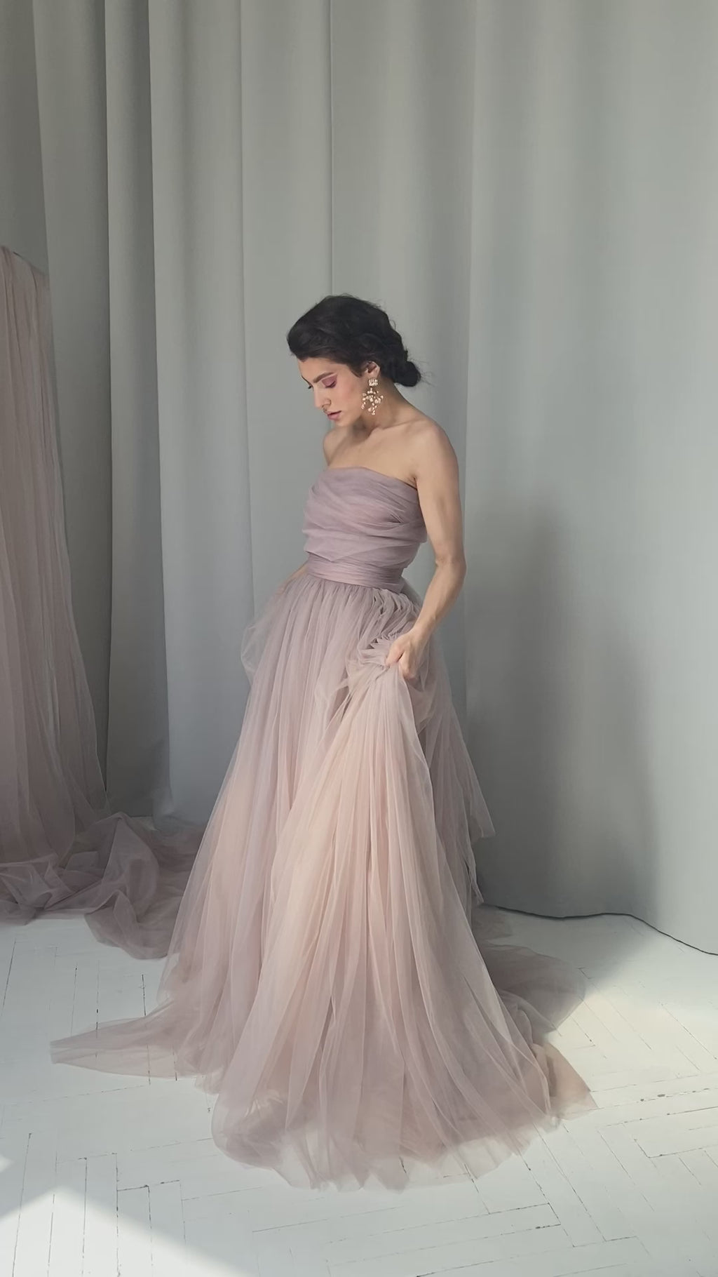 Draped purple wedding dress video