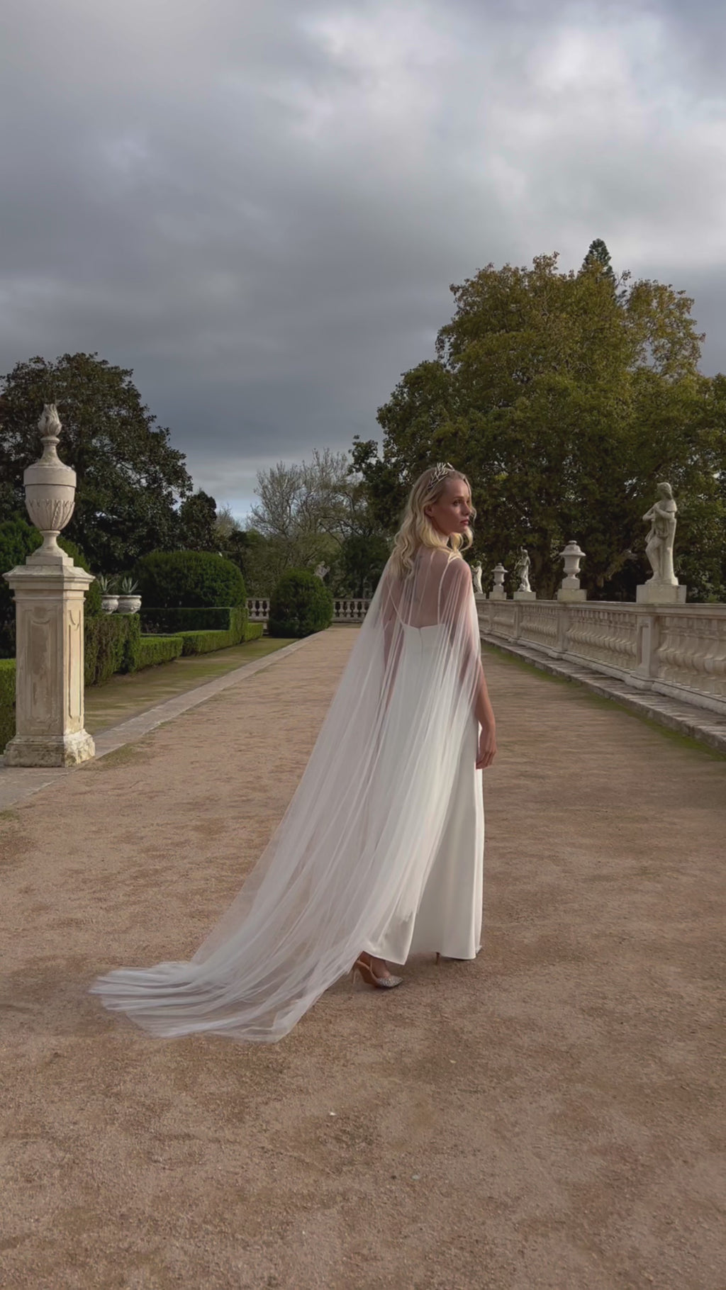 High neck mesh wedding cape video