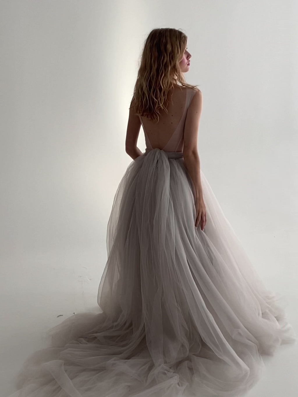 Full tulle wedding dress with silver belt video