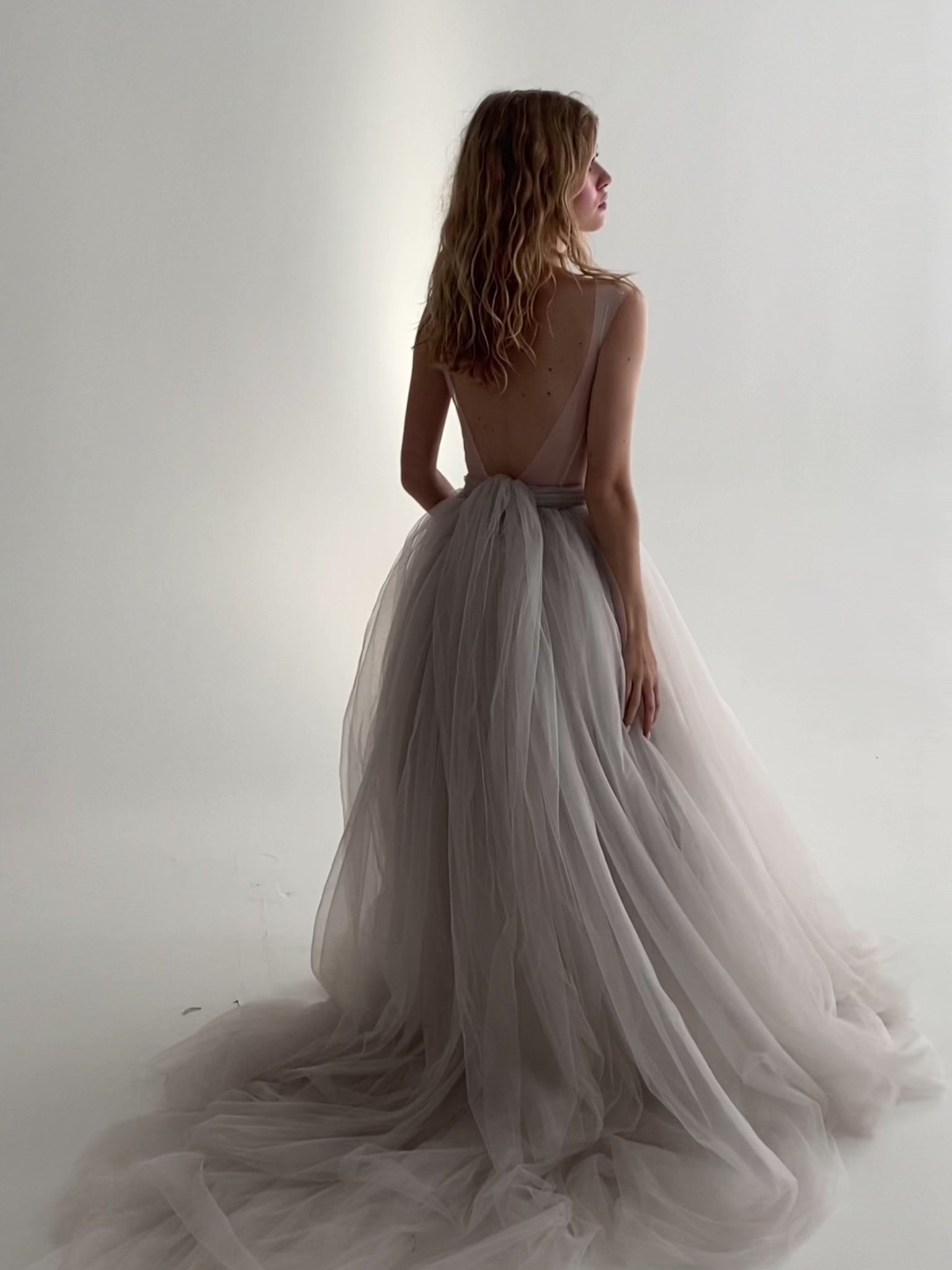 Full tulle wedding dress with silver belt video