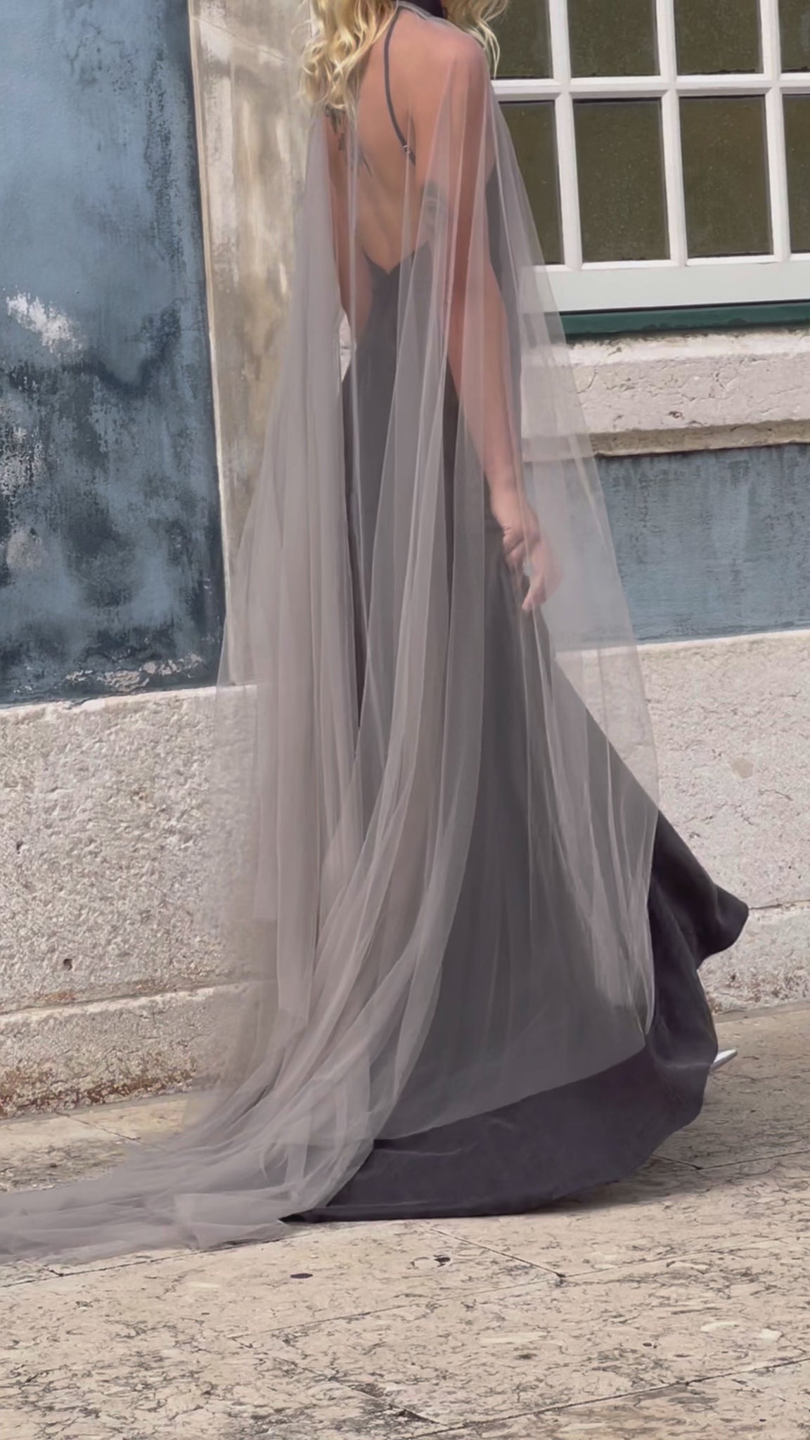 Tulle transparent bridal cape video