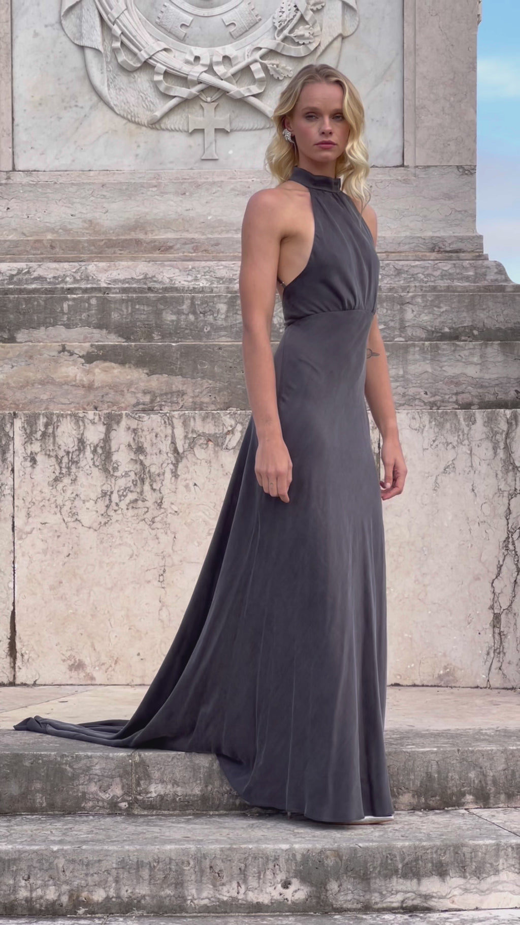 Grey halter outlet neck maxi dress