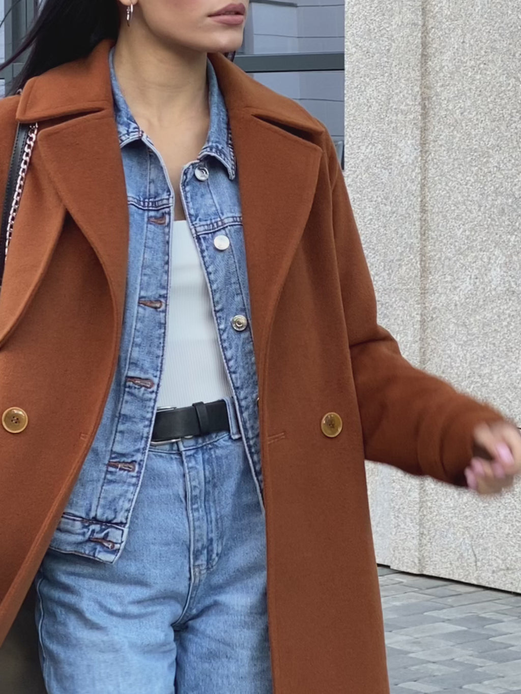 Caramel brown cashmere coat video